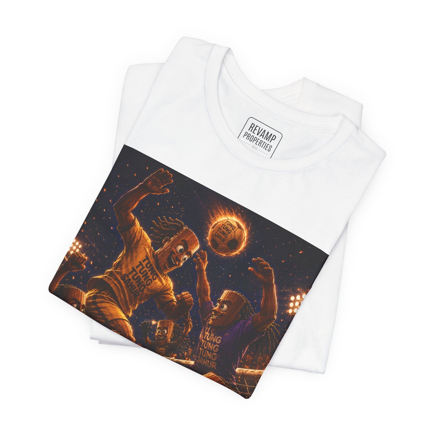 Tung Tung Tung Sahur Header Goal Soccer Action Graphic Tee — Team Court Night Design