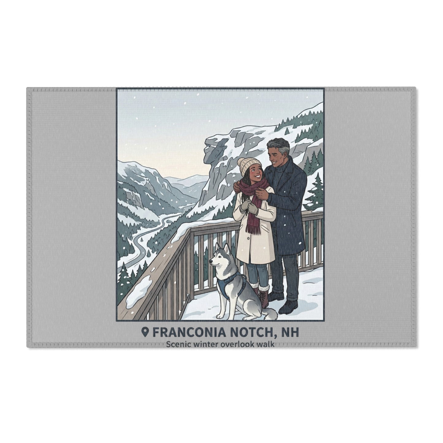 Franconia Notch Scenic Winter Area Rug — Couple & Husky Mountain Print