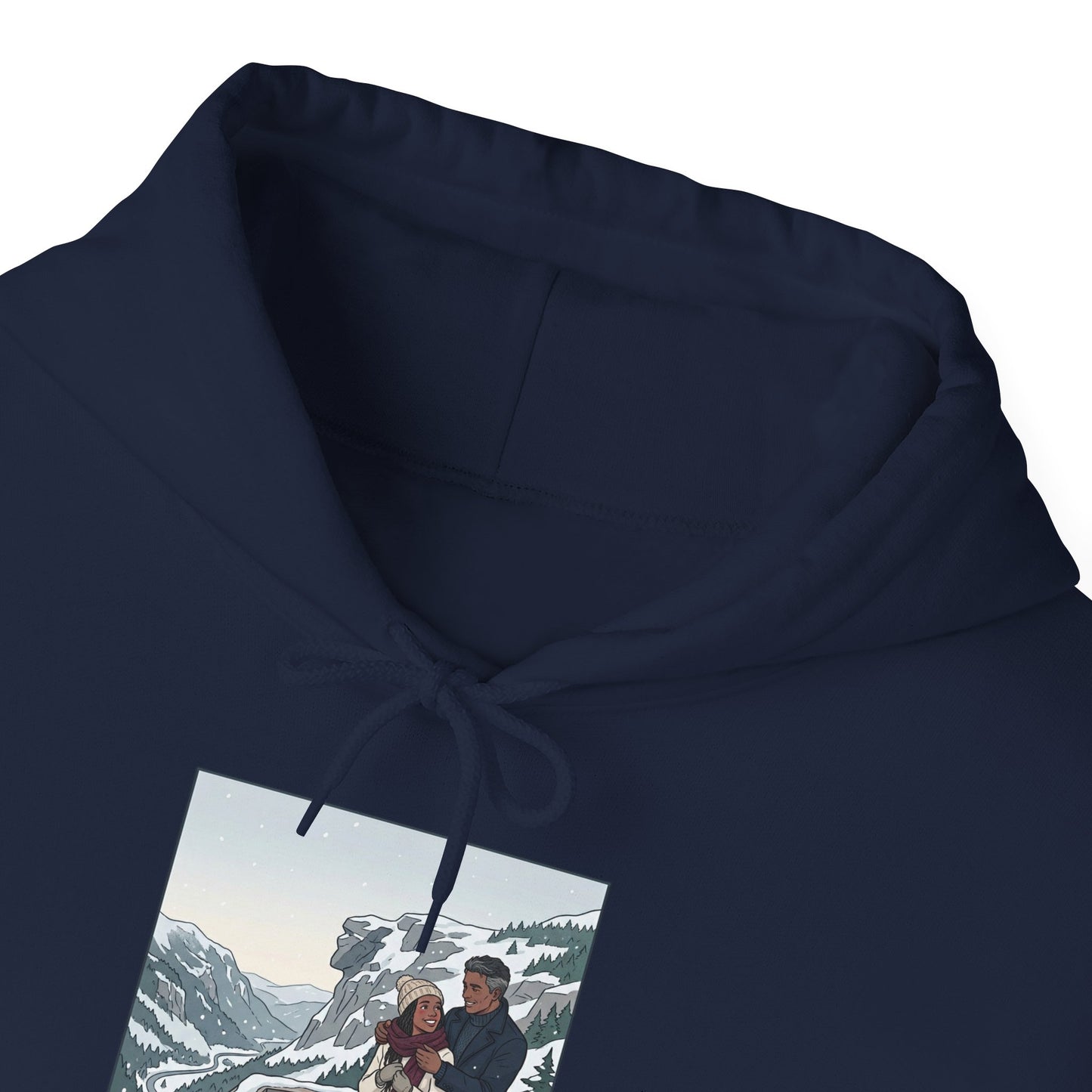 Winter Couple Photo Hoodie — Vintage Alps Travel Graphic Sweatshirt
