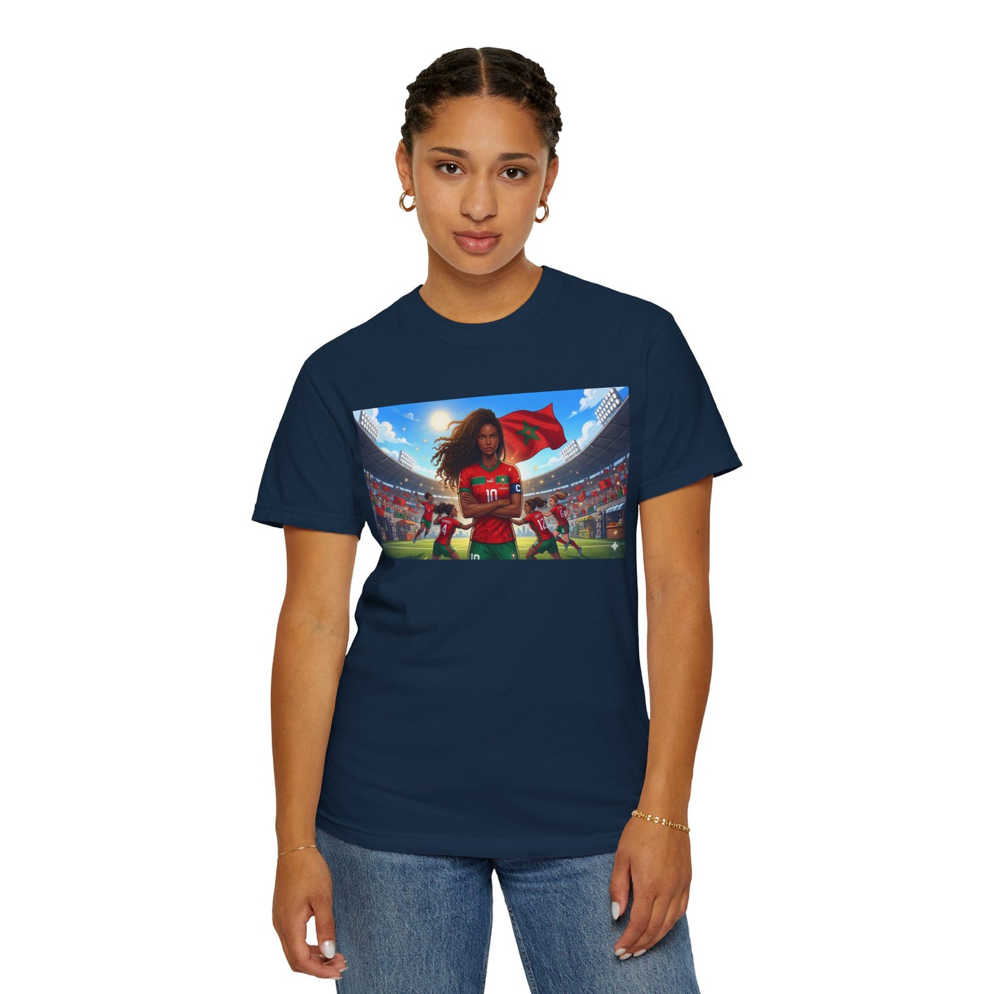 Morocco Soccer Champion Graphic T-Shirt — Inspiring Women’s Football Stadium Design