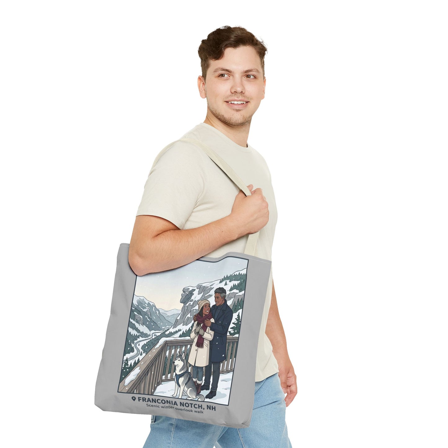 Franconia Notch Winter Couple Tote Bag — Scenic New Hampshire Snowy Overlook Tote