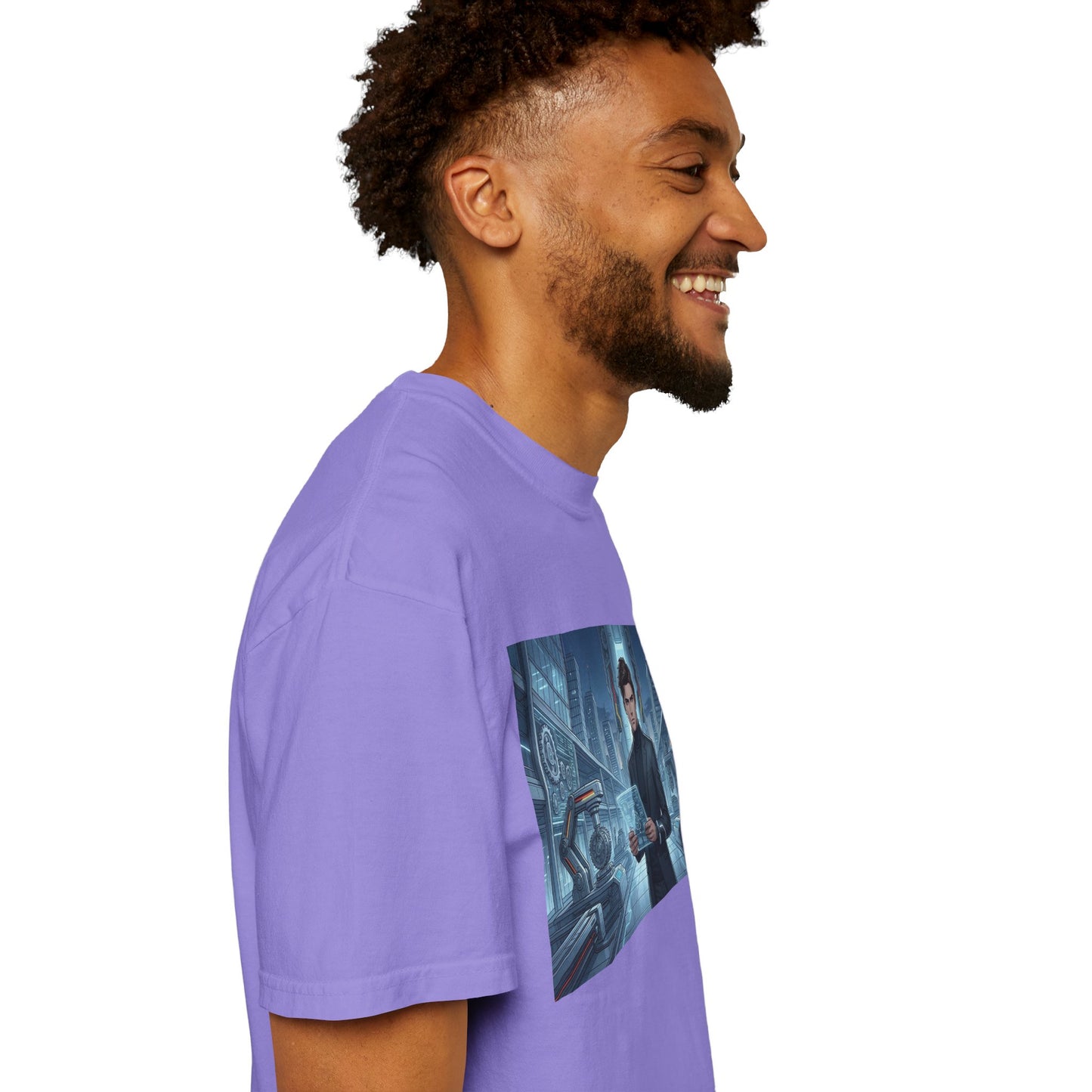 Cyberpunk Detective T-Shirt — Futuristic Noir Cityscape Graphic Tee