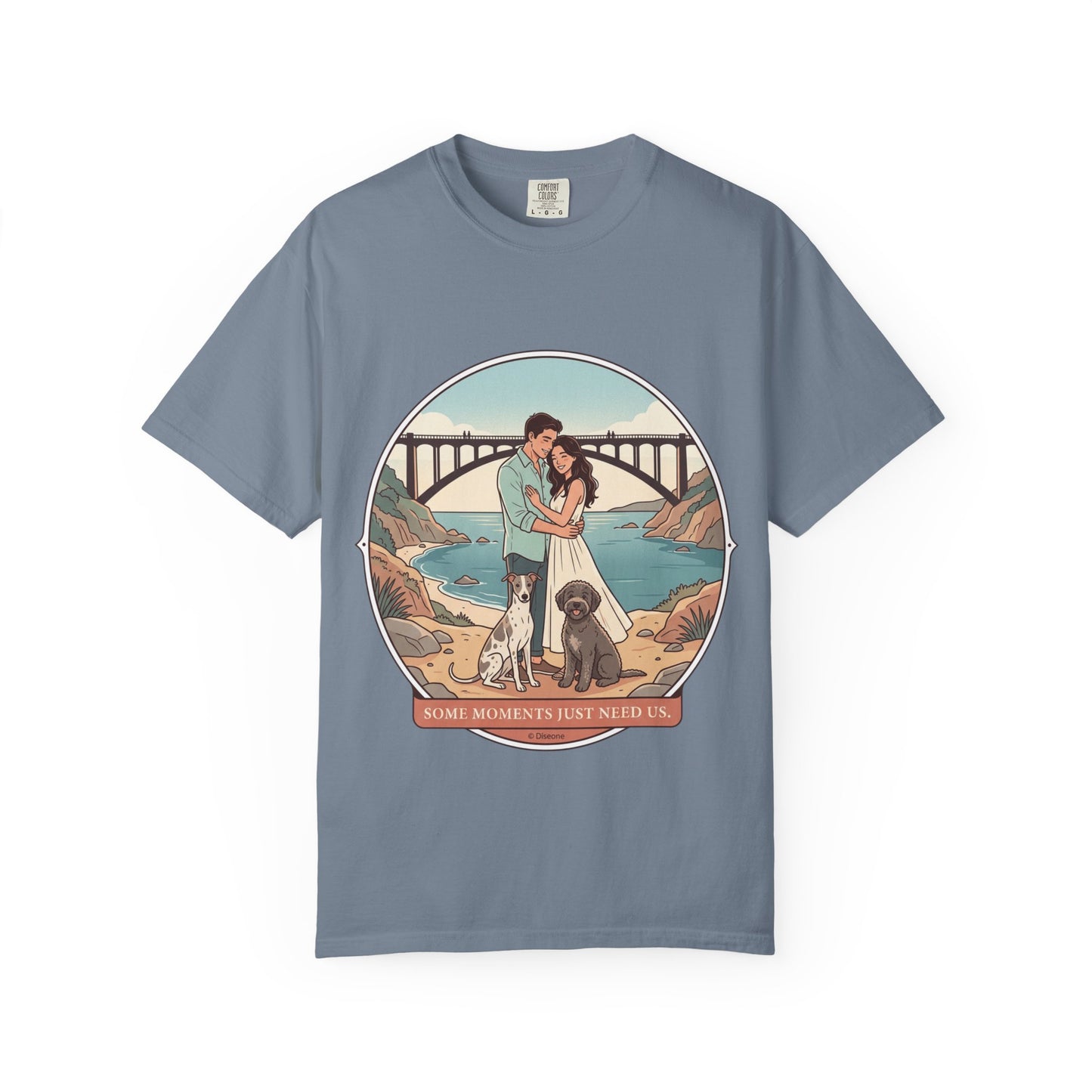 T-Shirt — Romantic Coastal Couples Tee “Some Moments Are Forever” with Dogs