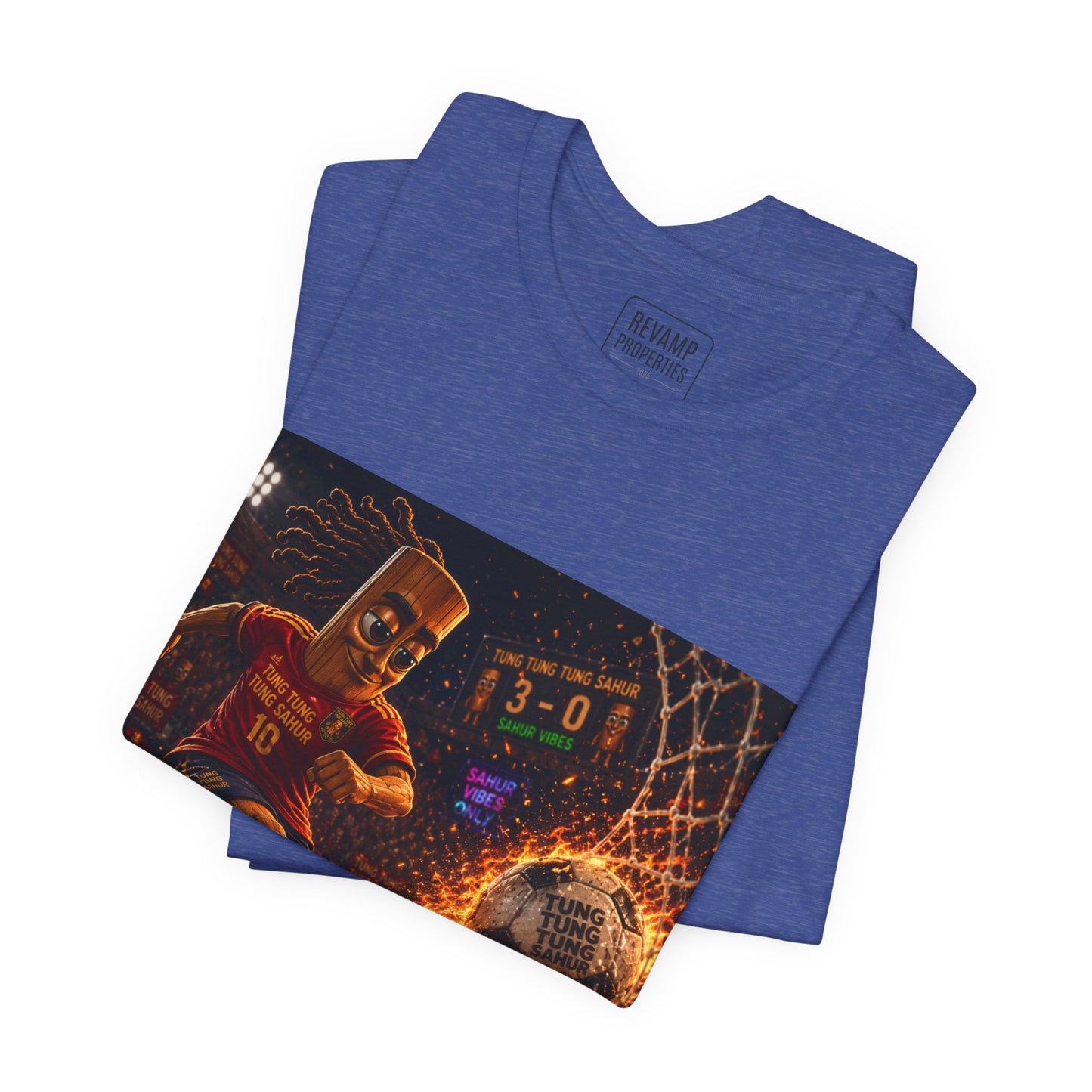 Tung Tung Tung Sahur Soccer Kick Firestorm Graphic Tee — ‘Goal’ Animated Kick Design