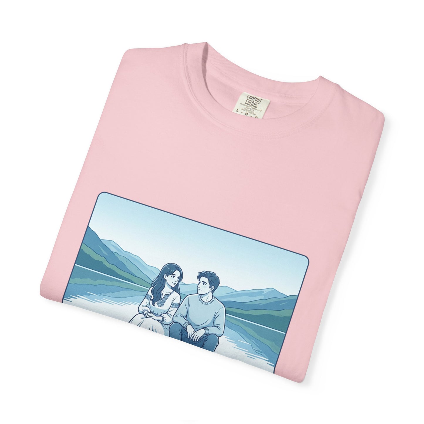 Peaceful Moments Tee — Couple Sitting by Lake Graphic T-Shirt