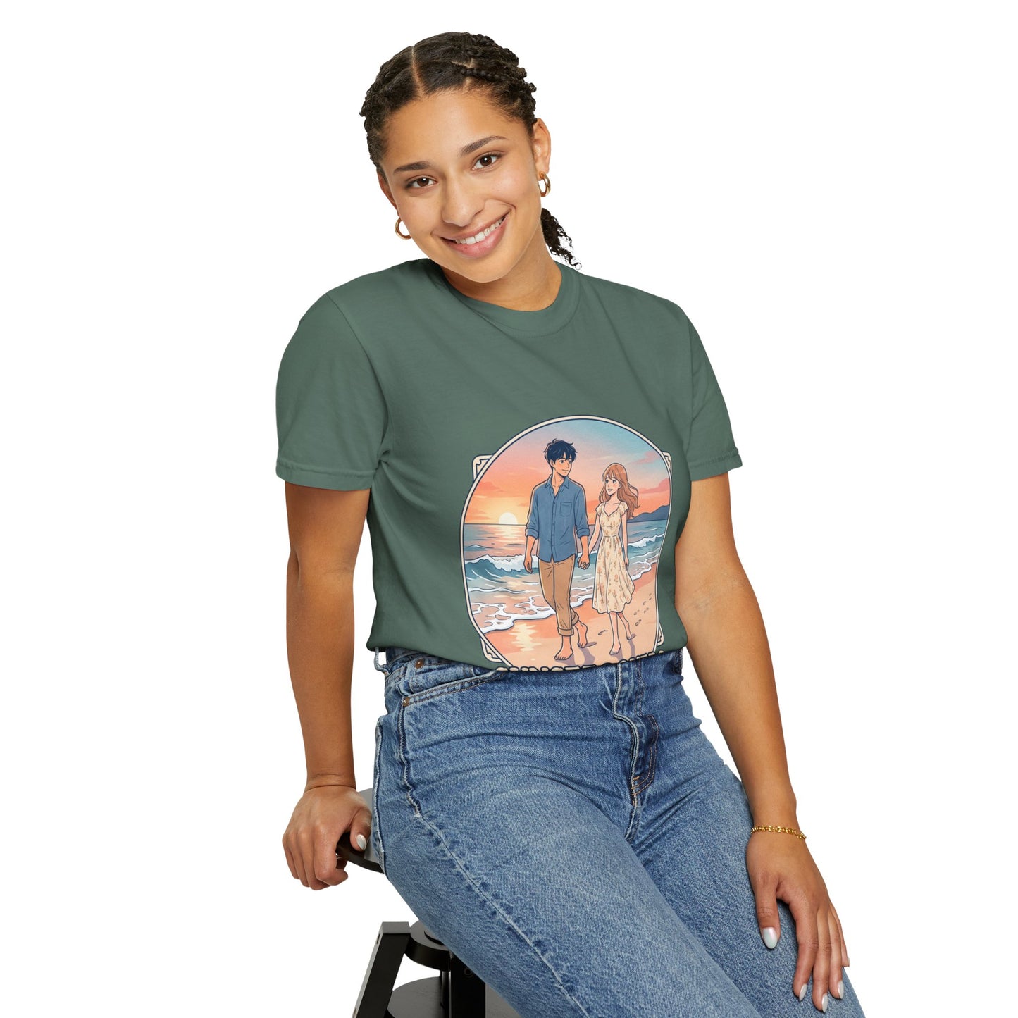 Sunset Lovers Beach T-Shirt — Romantic Couple Graphic Tee
