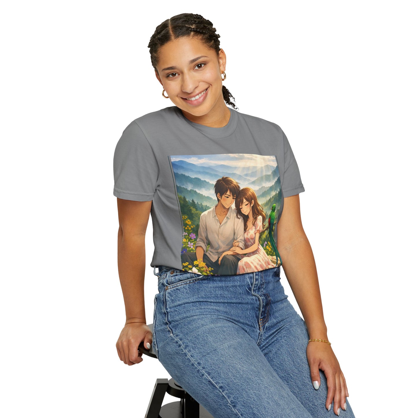 Romantic Anime Couple T-Shirt — Sunset Meadow Illustration