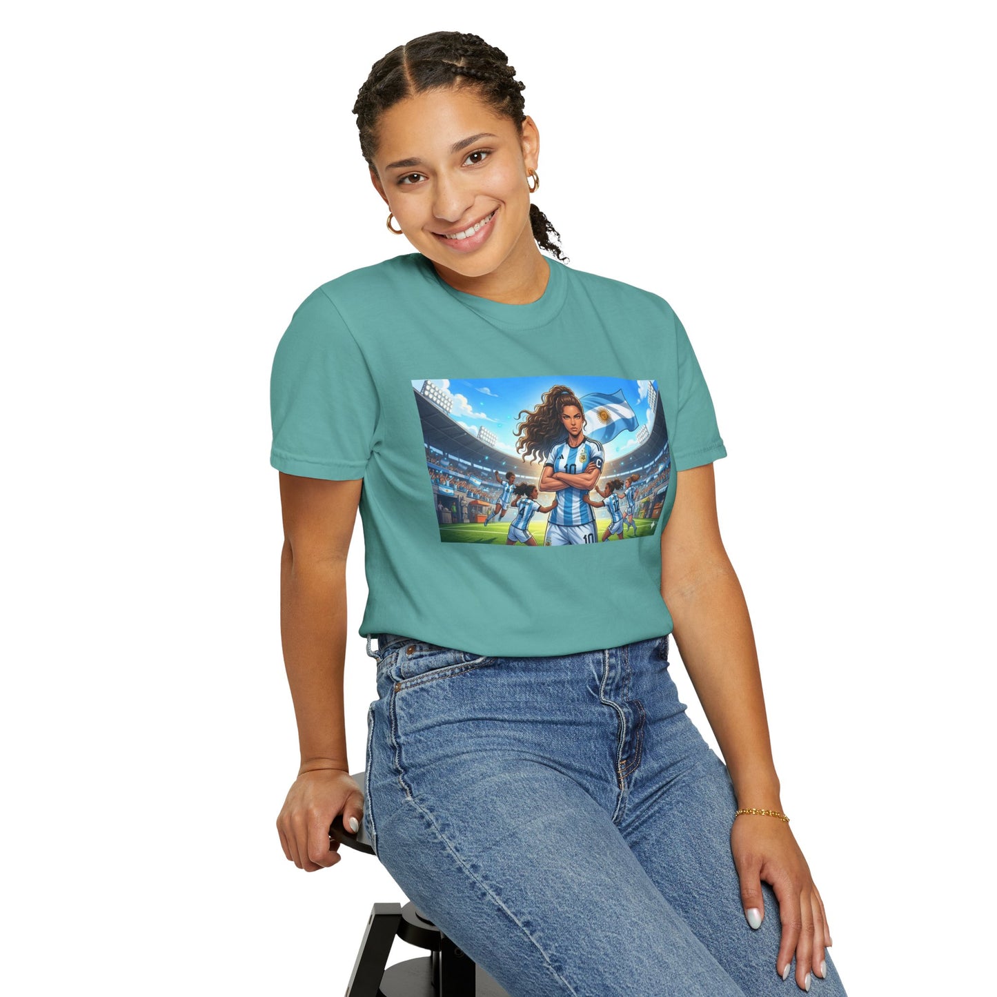 Argentina Soccer Heroine Stadium T-Shirt – Female Soccer Player Graphic Tee