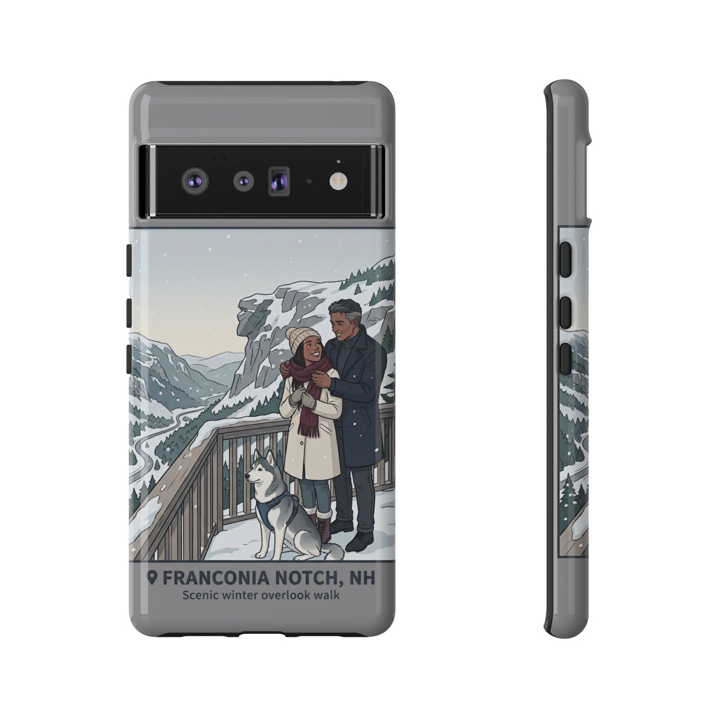 Winter Scenic Phone Case — Franconia Notch NH Couples & Husky Design