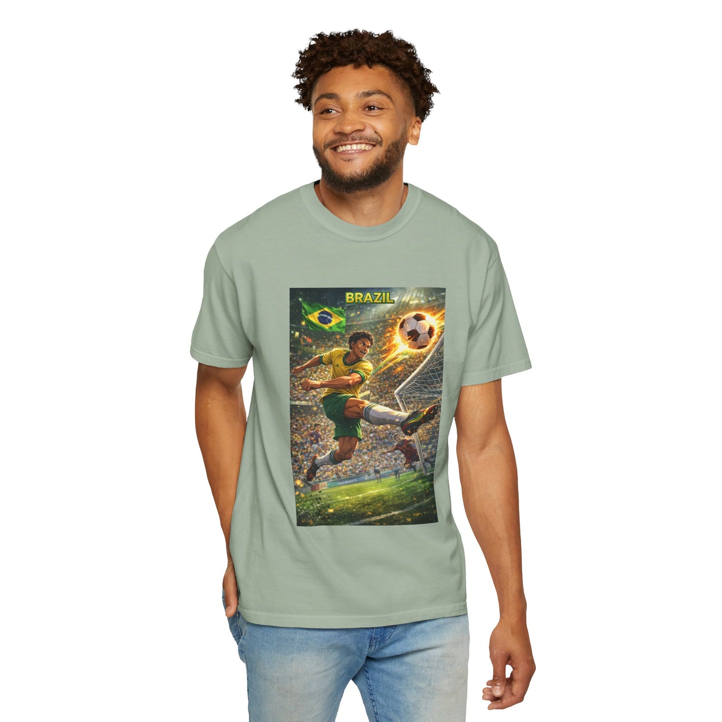 Brazil Soccer T-Shirt – Vintage Player Kick Graphic (Brazil)