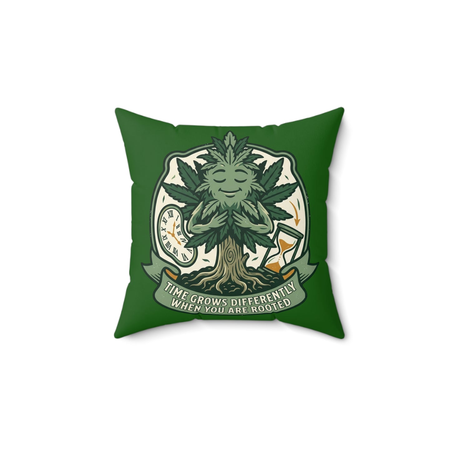 Rooted Tree Meditation Pillow — "Time Grows Differently When You Are Rooted" Decorative Throw Pillow