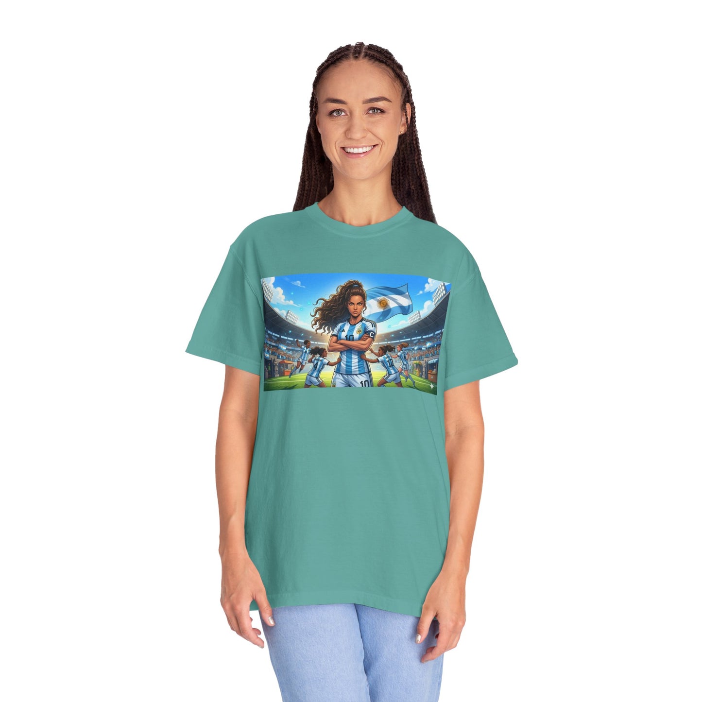 Argentina Soccer Heroine Stadium T-Shirt – Female Soccer Player Graphic Tee