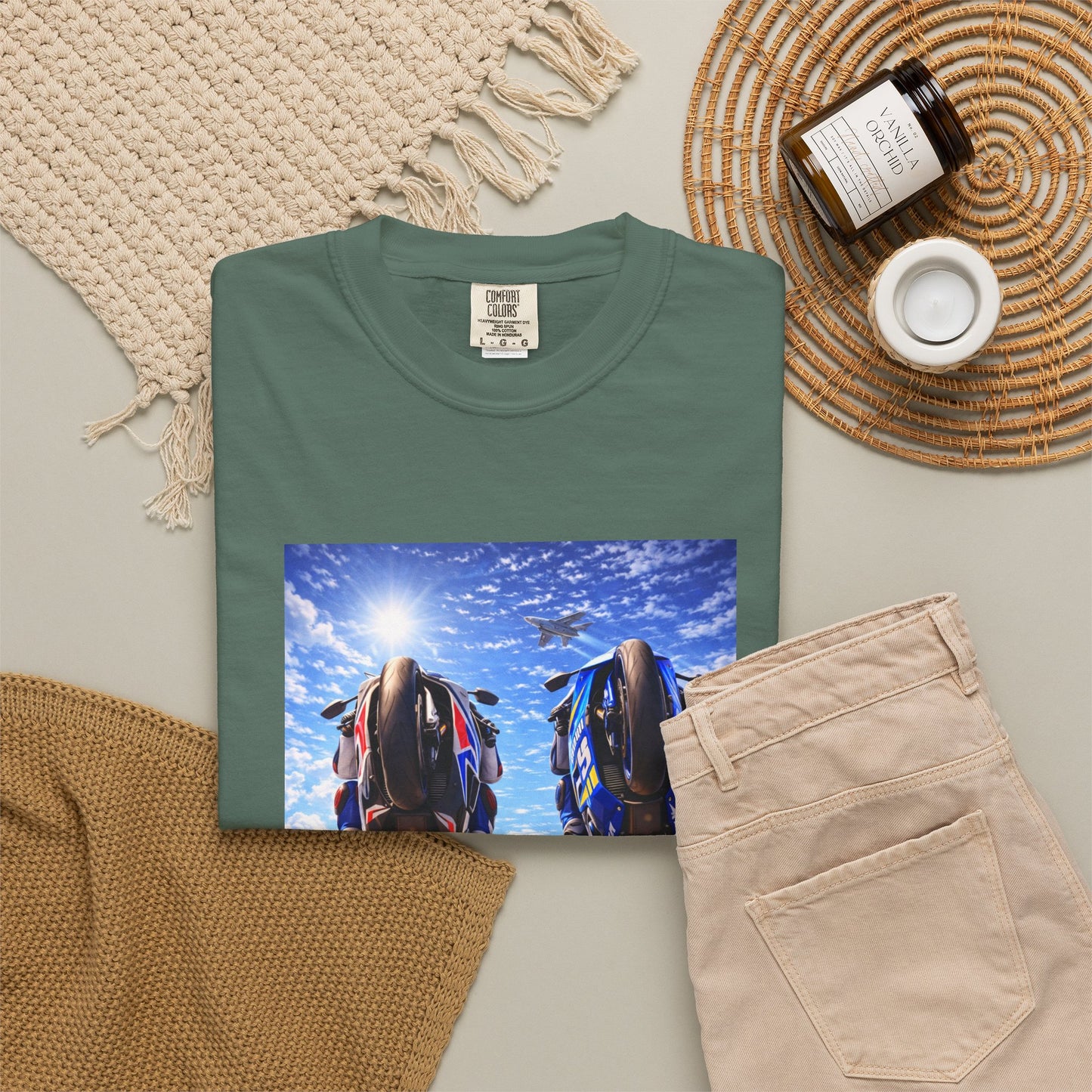 Motorcycle Sunset T-Shirt — Two Bikes Riding Into the Horizon