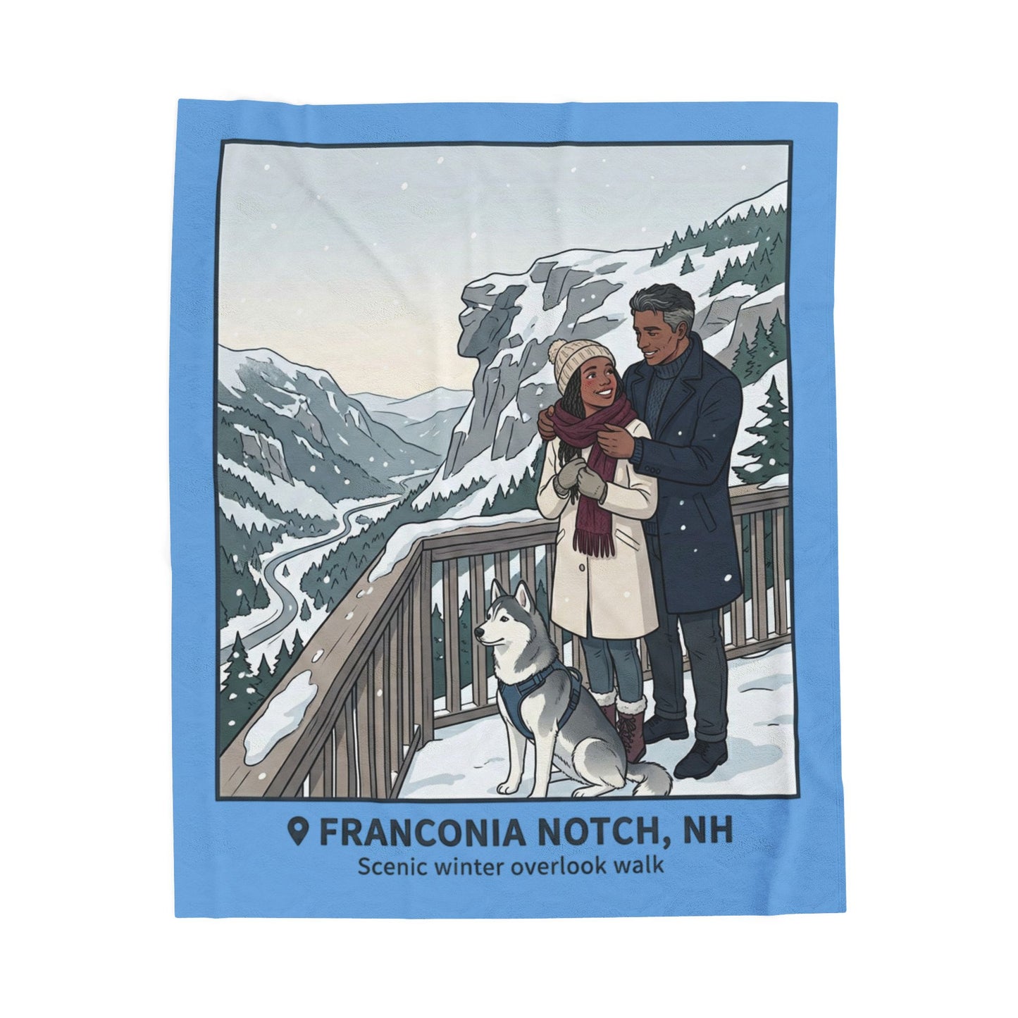 Franconia Notch NH Scenic Winter Plush Blanket — Couples & Husky Snowview Throw