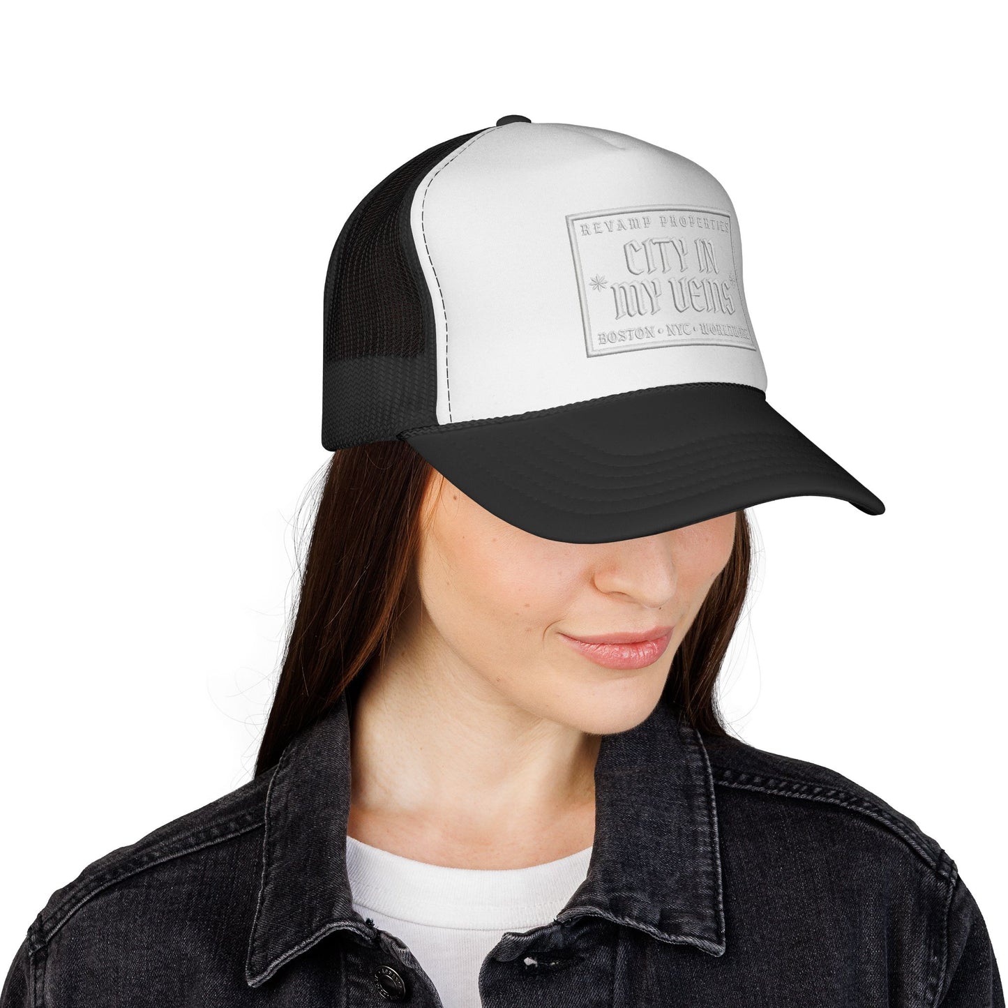 City In My Veins Trucker Cap - Vintage Neon Style Mesh Hat