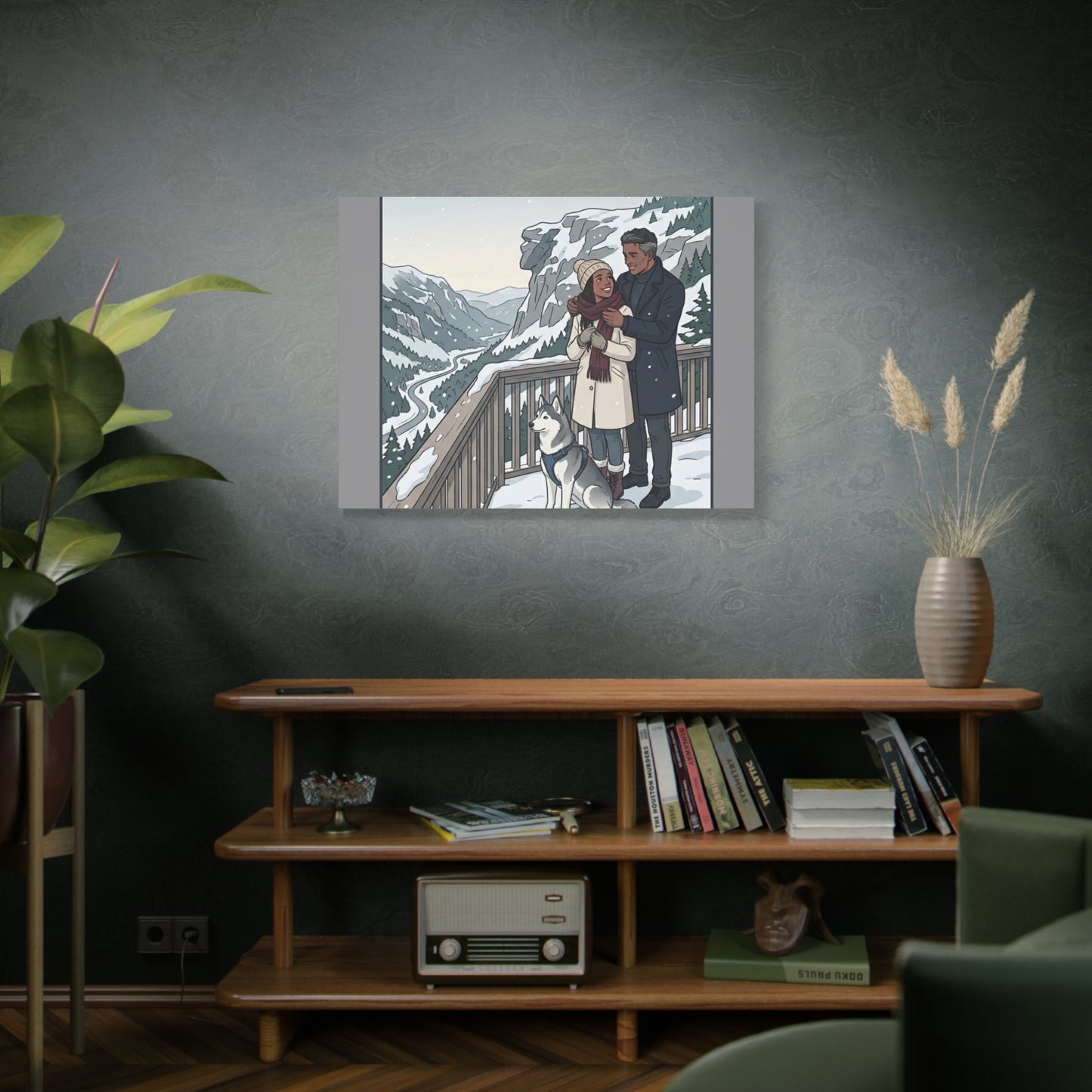 Franconia Notch Winter Couple Canvas Wall Art — Scenic New Hampshire Snowy Overlook Print