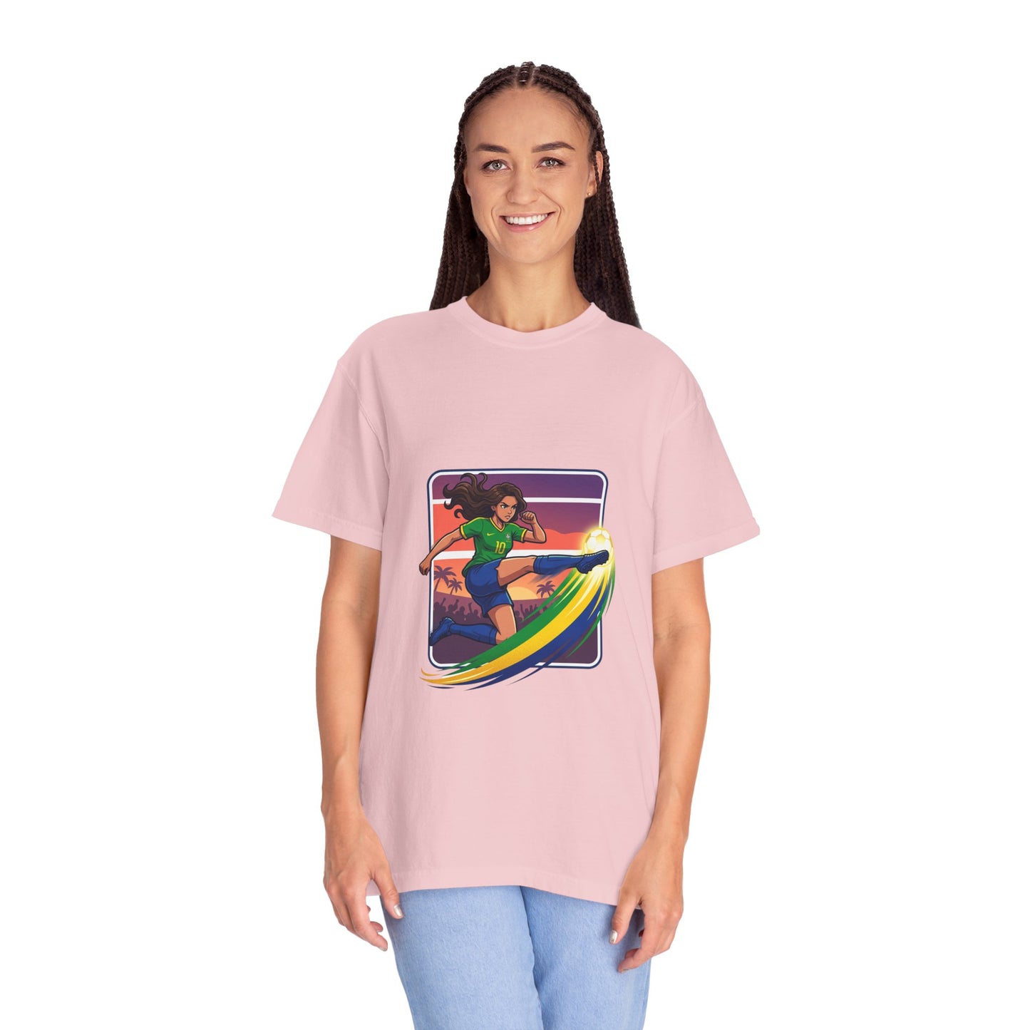 Surfing Sunset T-Shirt — Girl Surfer Rainbow Wave Graphic Tee