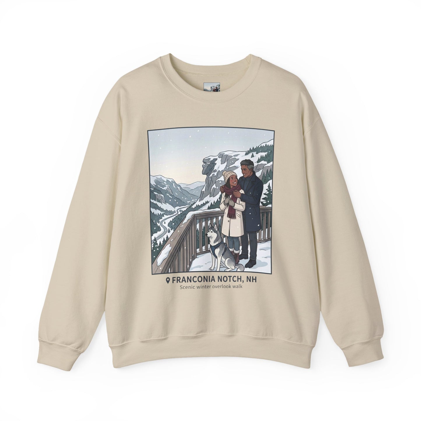 Crewneck Sweatshirt — Franconia Notch Winter Couple Scenic Graphic