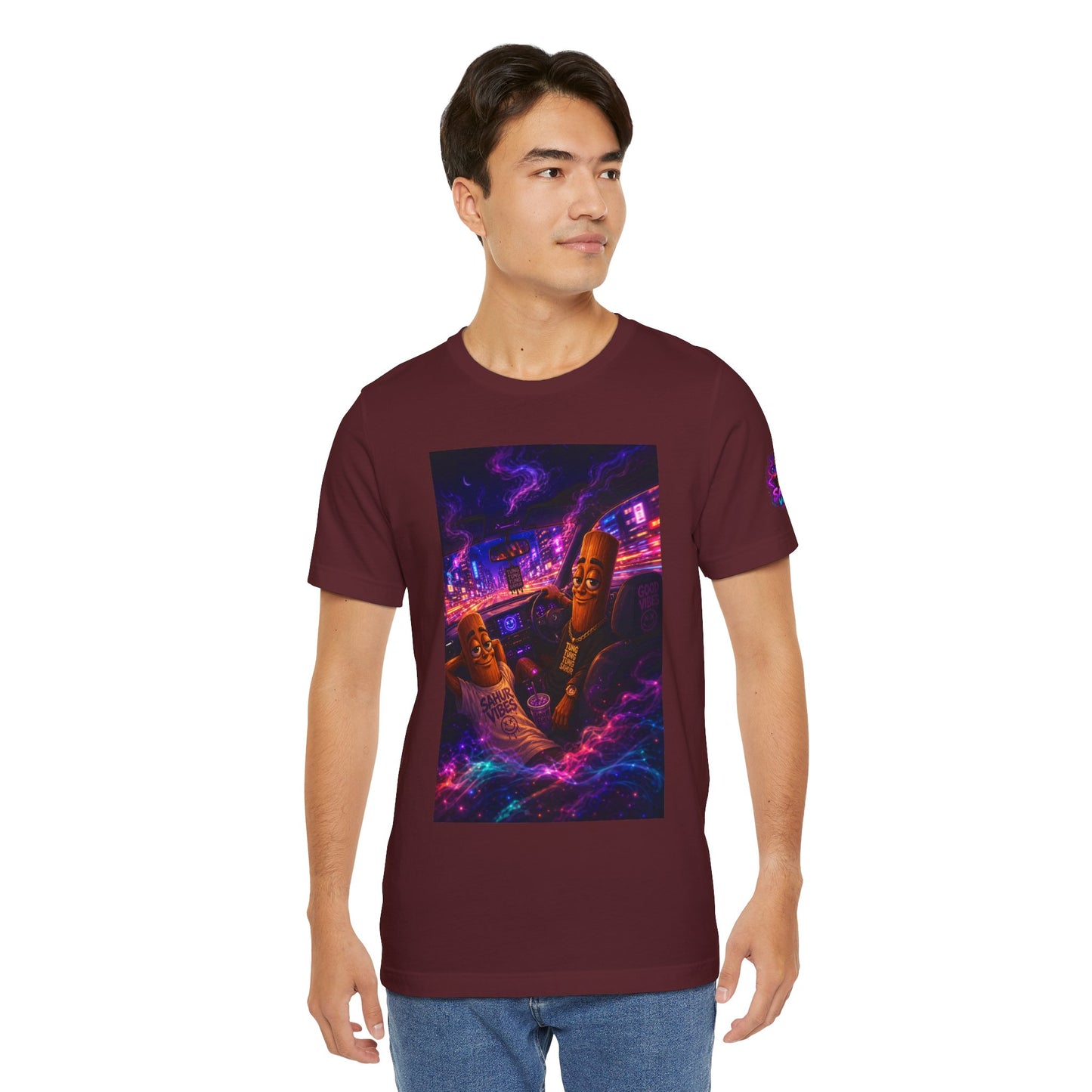 Tung Tung Tung Sahur Who Ride Like Us T-Shirt — Night Cruise Vaporwave Graphic Tee