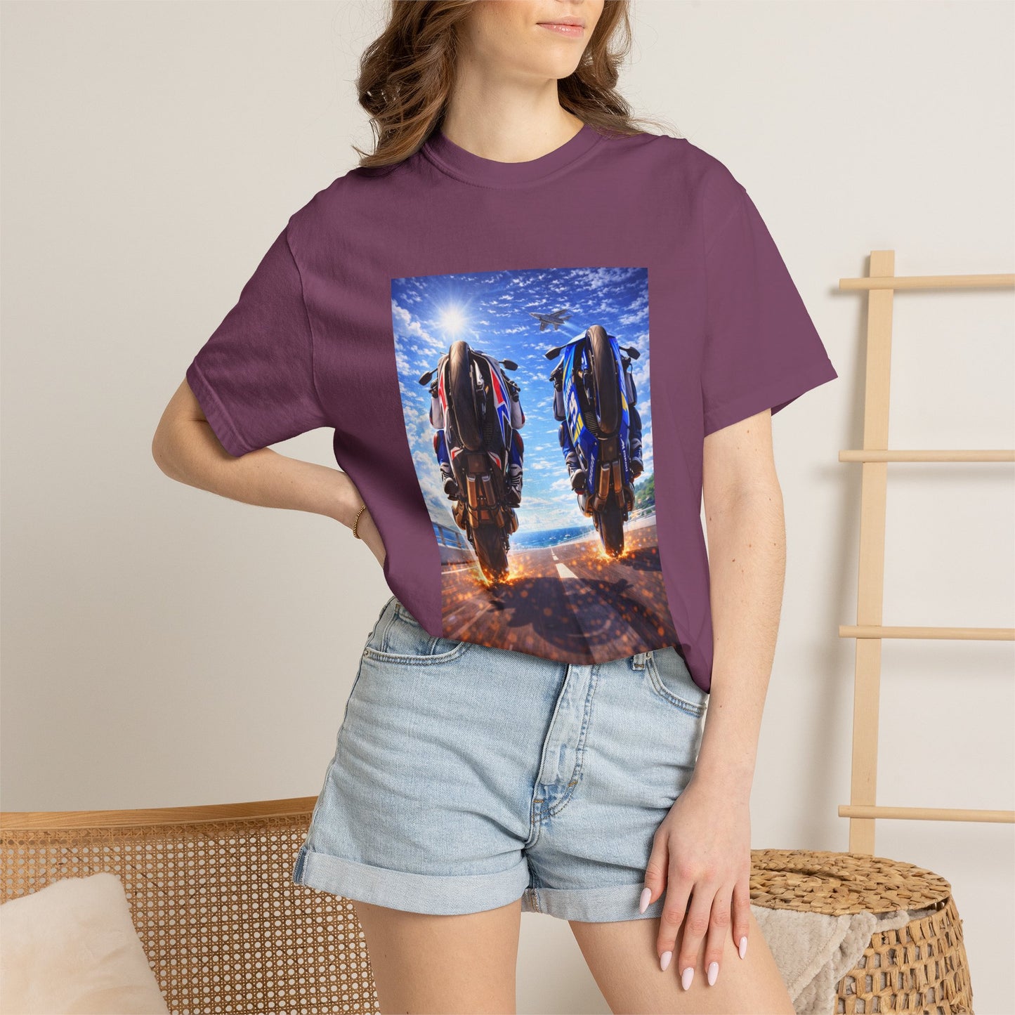 Motorcycle Sunset T-Shirt — Two Bikes Riding Into the Horizon