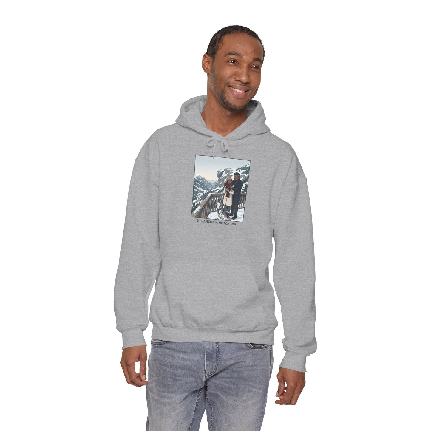 Winter Couple Photo Hoodie — Vintage Alps Travel Graphic Sweatshirt
