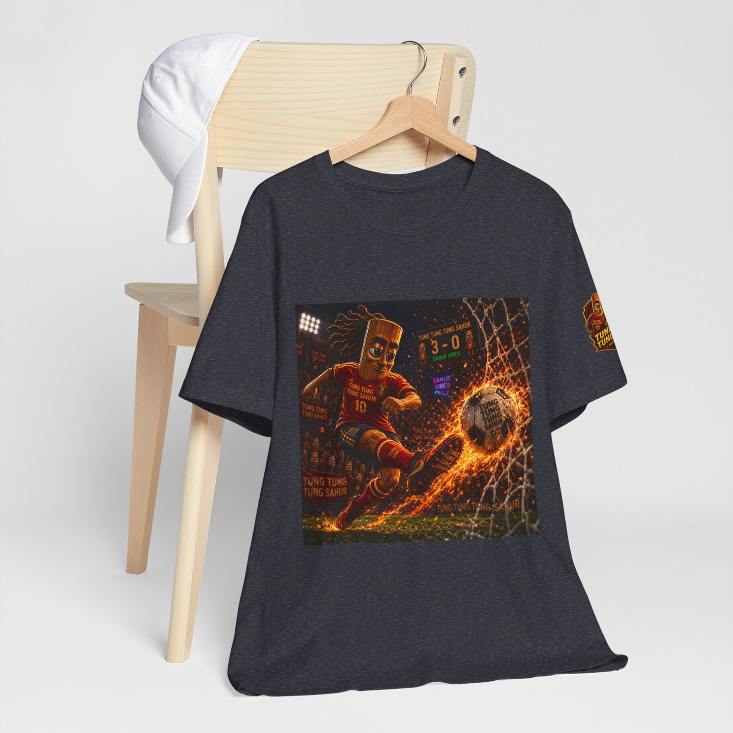 Tung Tung Tung Sahur Soccer Kick Firestorm Graphic Tee — ‘Goal’ Animated Kick Design