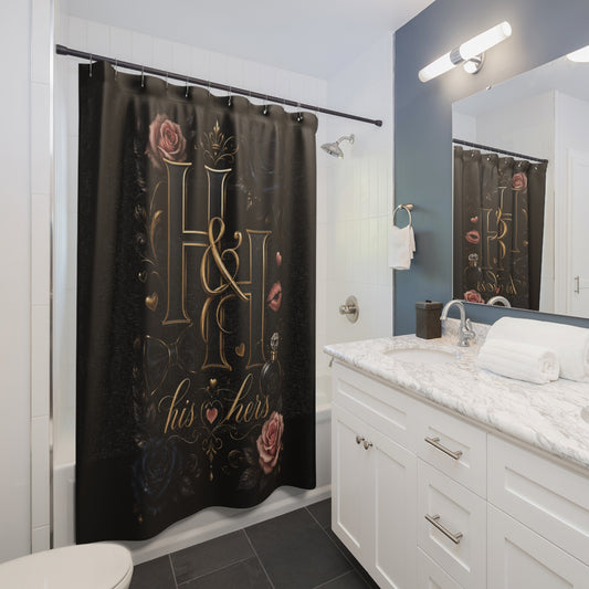 Dark Romance Monogram Shower Curtain – Obsidian Garden Décor