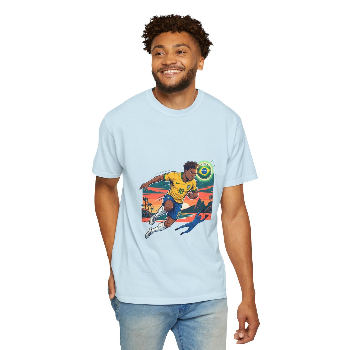 Brazil Soccer Player Graphic T-Shirt — Retro Sunset Football Tee