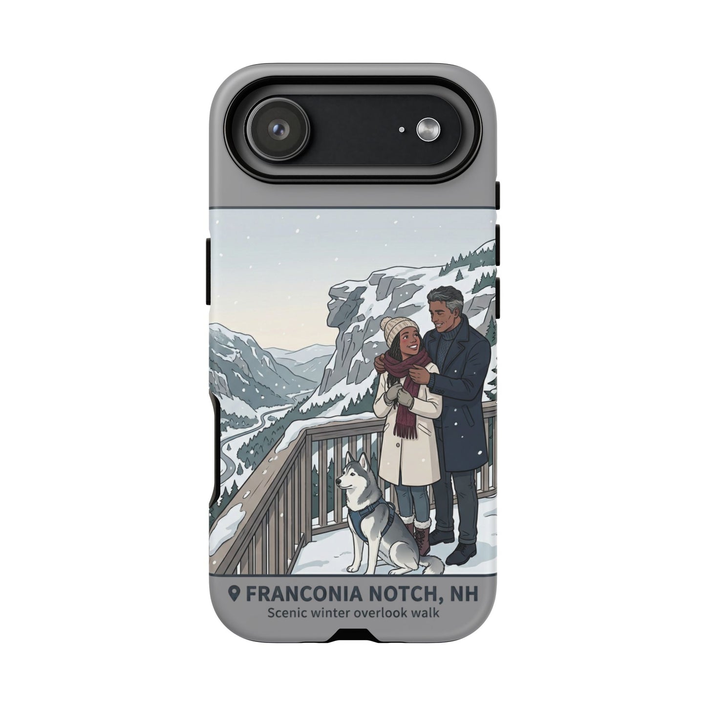 Winter Scenic Phone Case — Franconia Notch NH Couples & Husky Design