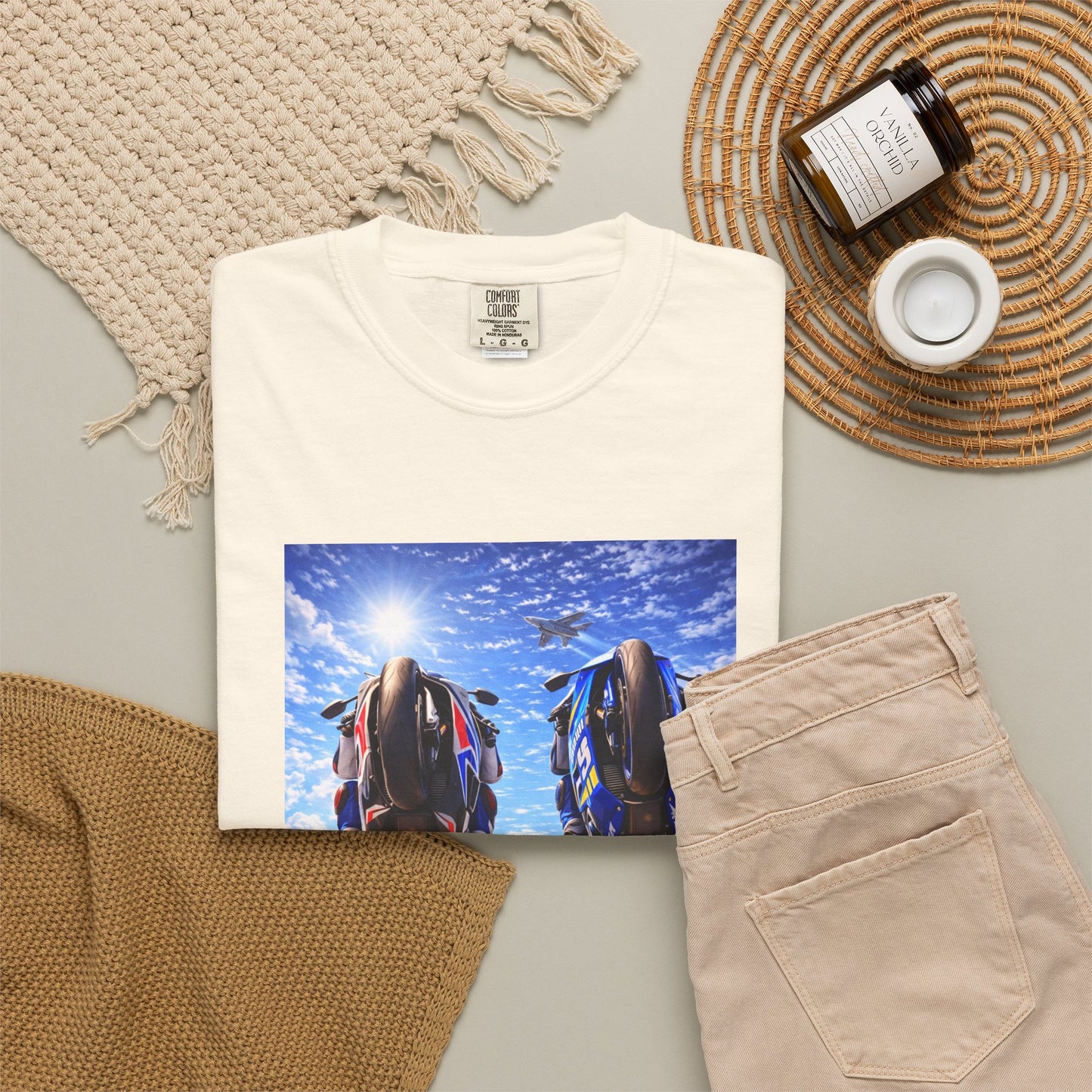 Motorcycle Sunset T-Shirt — Two Bikes Riding Into the Horizon