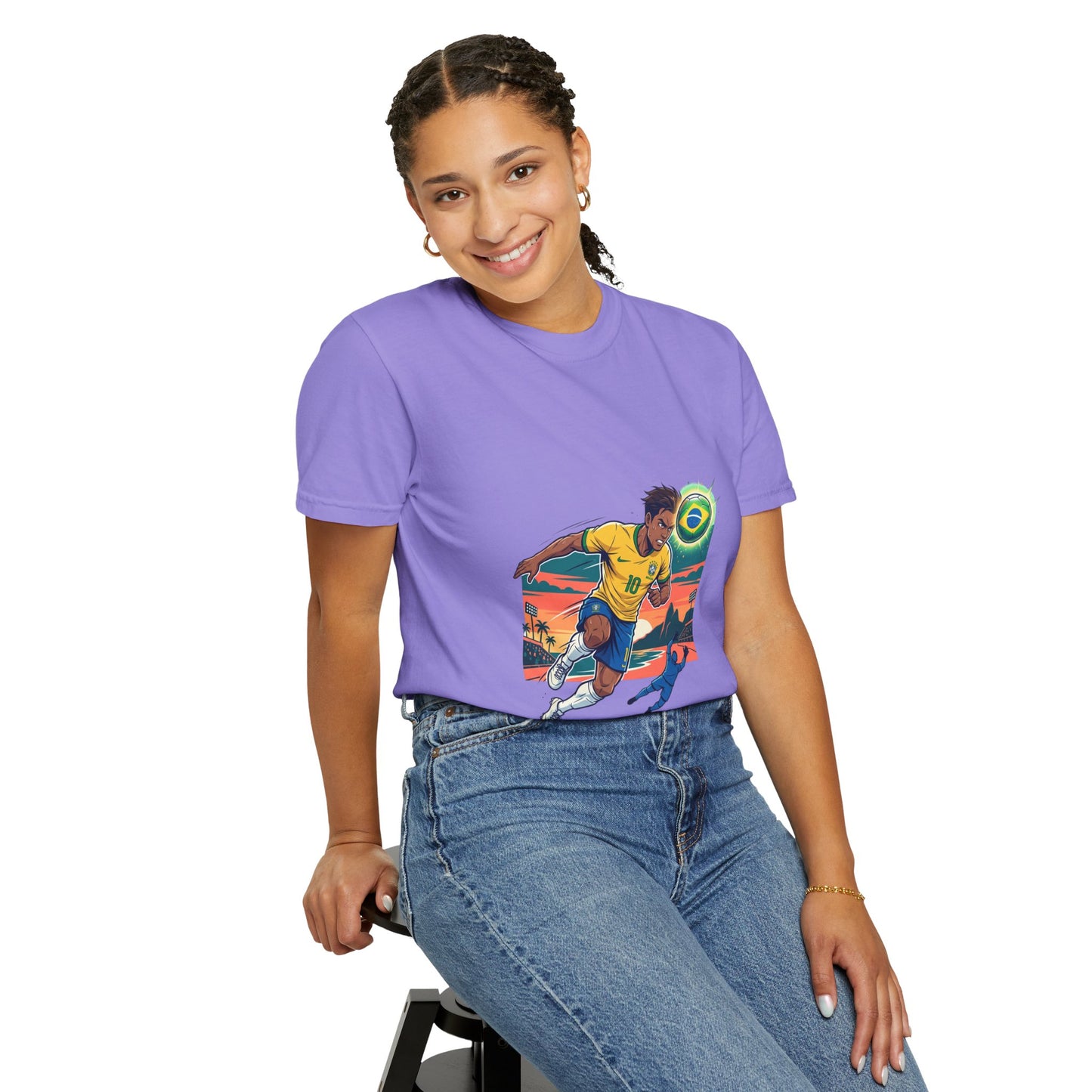 Brazil Soccer Player Graphic T-Shirt — Retro Sunset Football Tee
