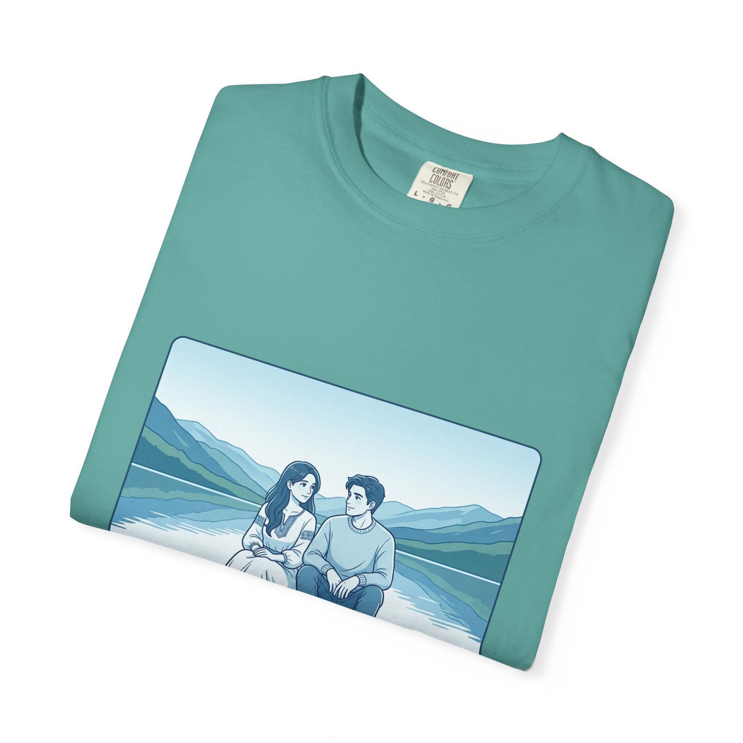 Peaceful Moments Tee — Couple Sitting by Lake Graphic T-Shirt