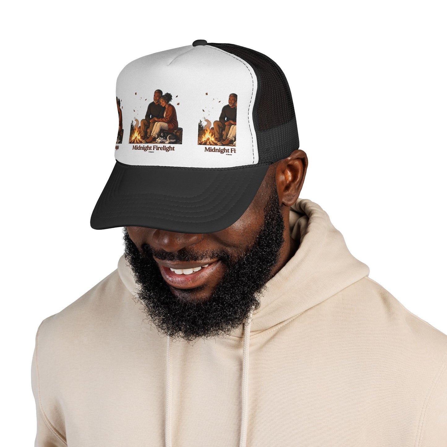 Trucker Cap — 'Midnight Firelight' Campfire Graphic Hat