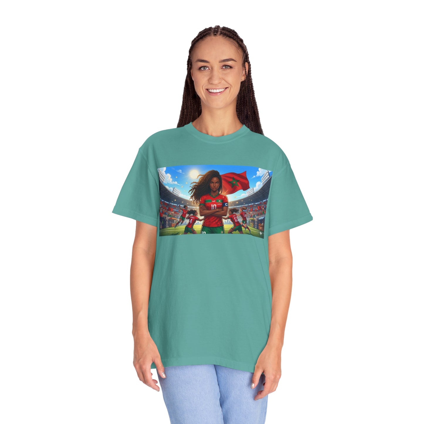 Morocco Soccer Champion Graphic T-Shirt — Inspiring Women’s Football Stadium Design