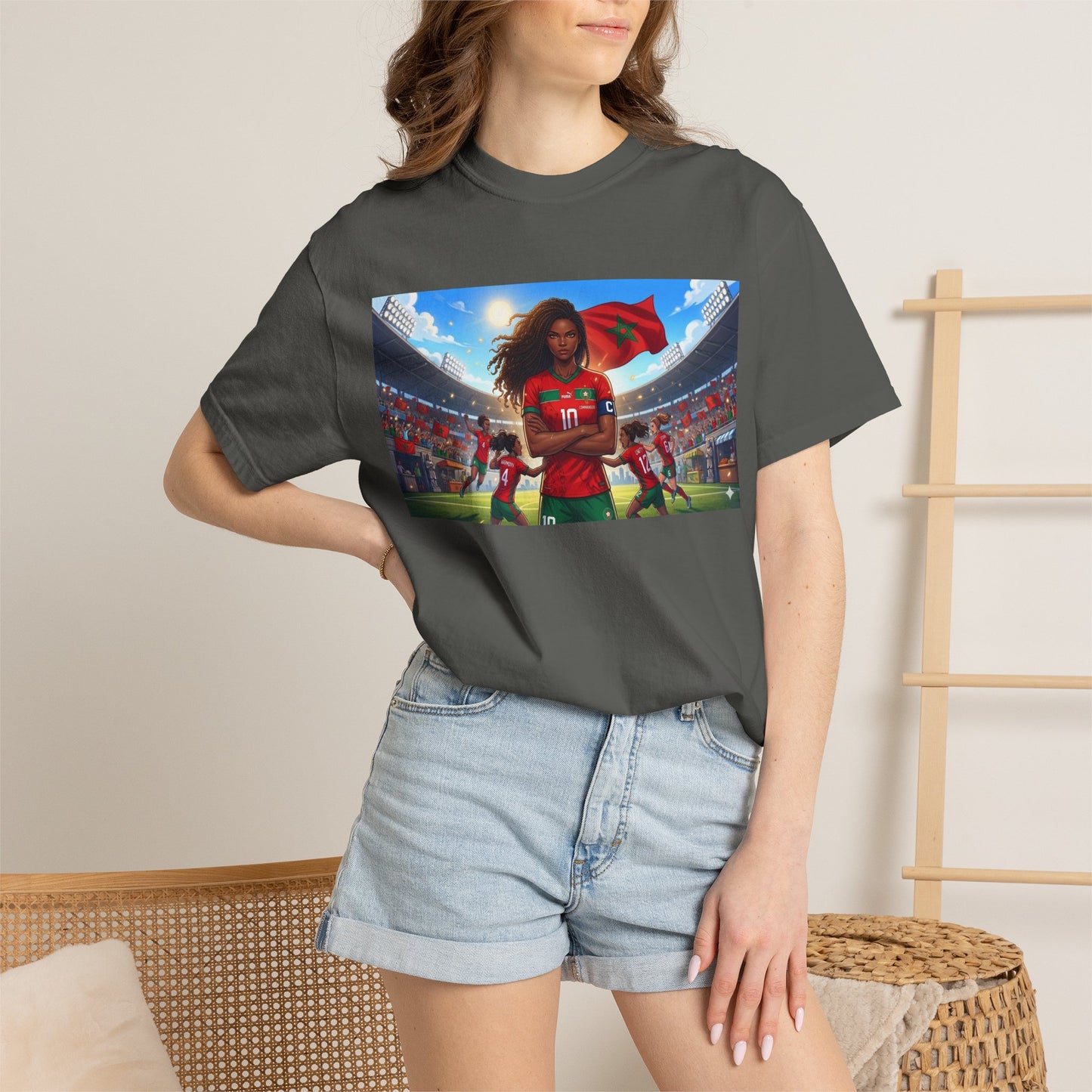 Morocco Soccer Champion Graphic T-Shirt — Inspiring Women’s Football Stadium Design