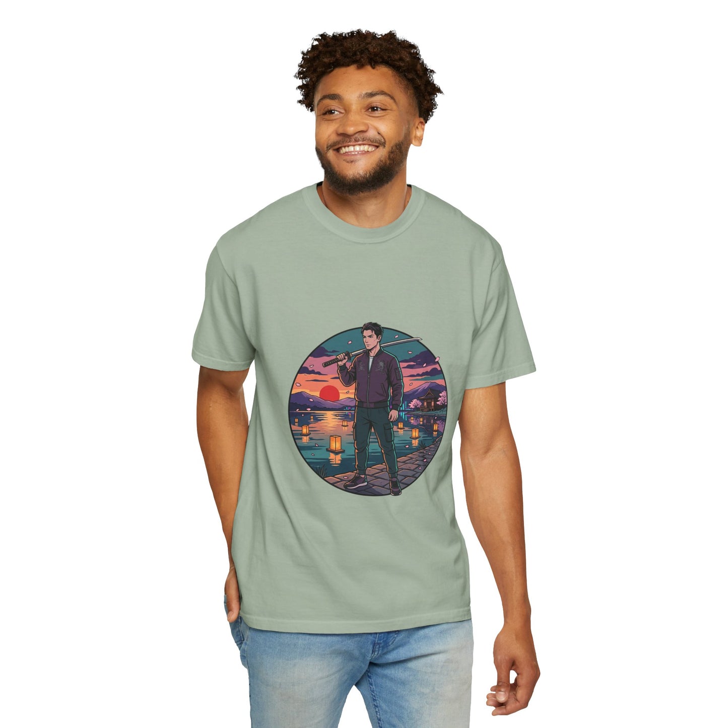 Vintage Night Harbor T-Shirt — Retro Sunset Fisherman Graphic Tee