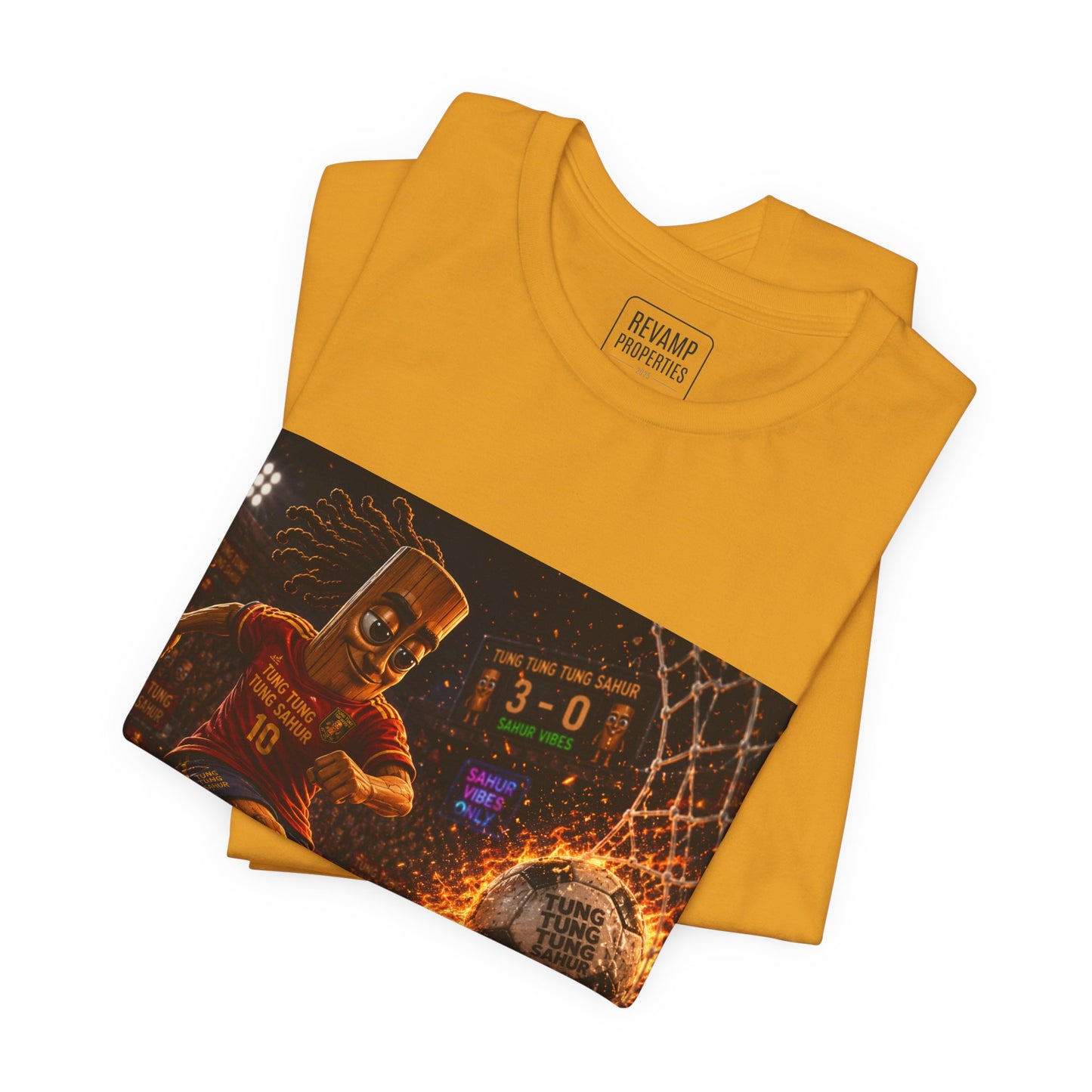 Tung Tung Tung Sahur Soccer Kick Firestorm Graphic Tee — ‘Goal’ Animated Kick Design