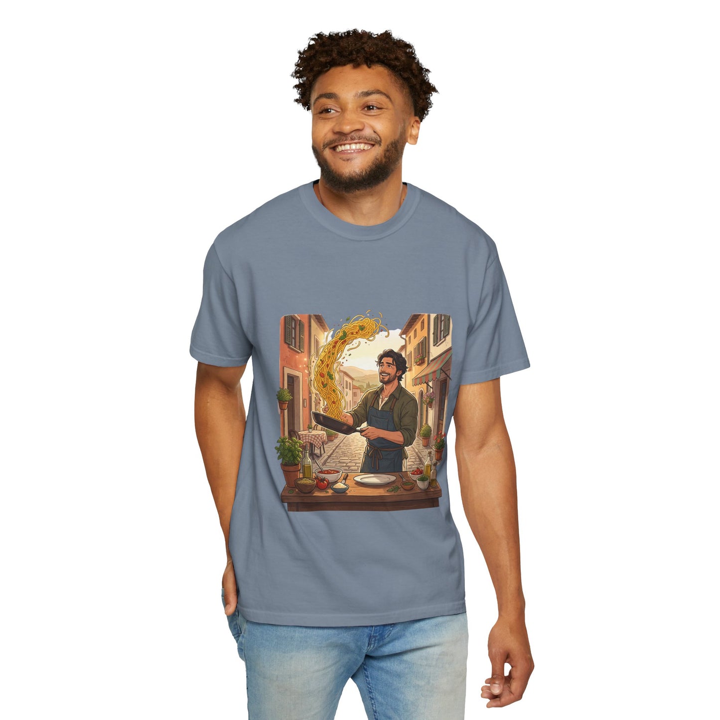 Italian Chef Pasta Toss T-Shirt — Vintage Street Kitchen Cooking Graphic Tee