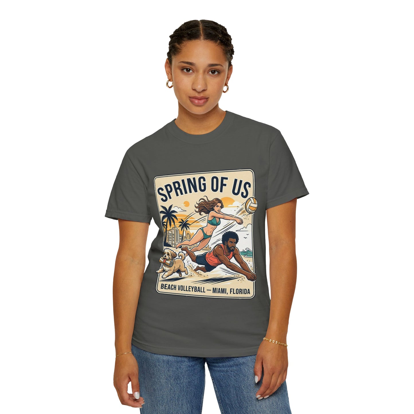 Spring of Us Beach Volleyball T-Shirt — Miami, Florida Retro Sun & Palm Tee