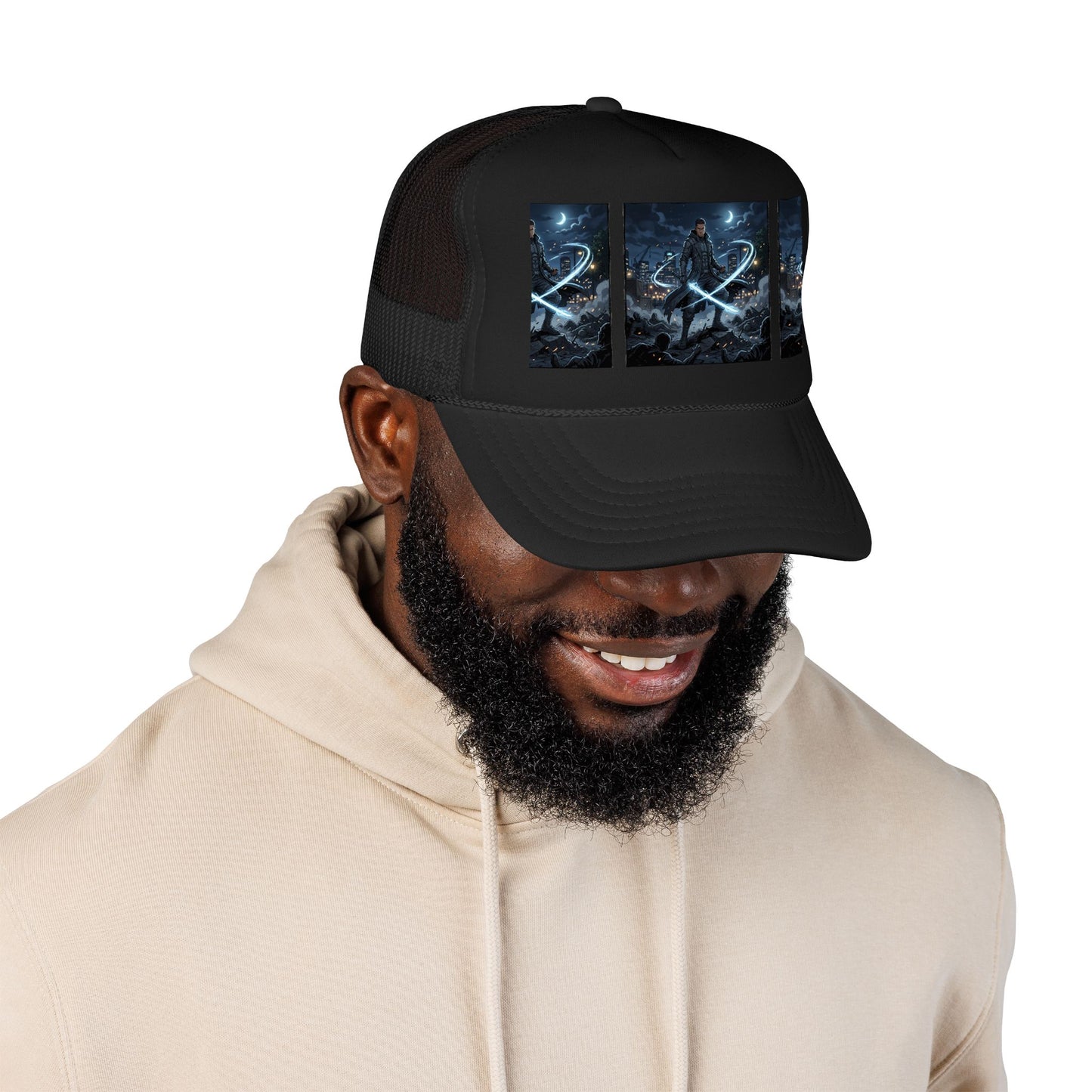 Trucker Hat — Neon Samurai Triptych Foam Trucker Cap