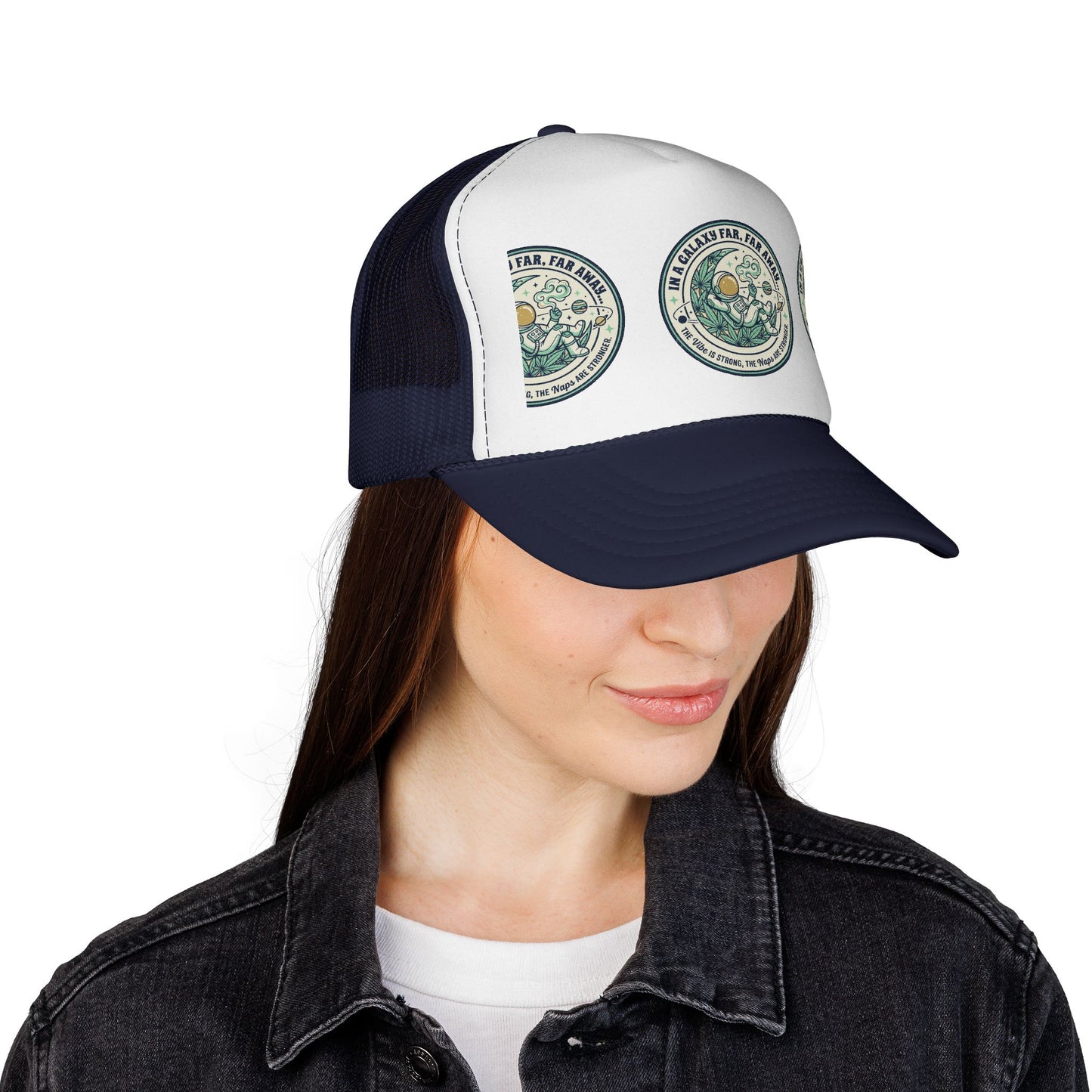 Trucker Cap — Vintage Celestial Patch Design (‘Far, Far, Far Away’ Space Badge)