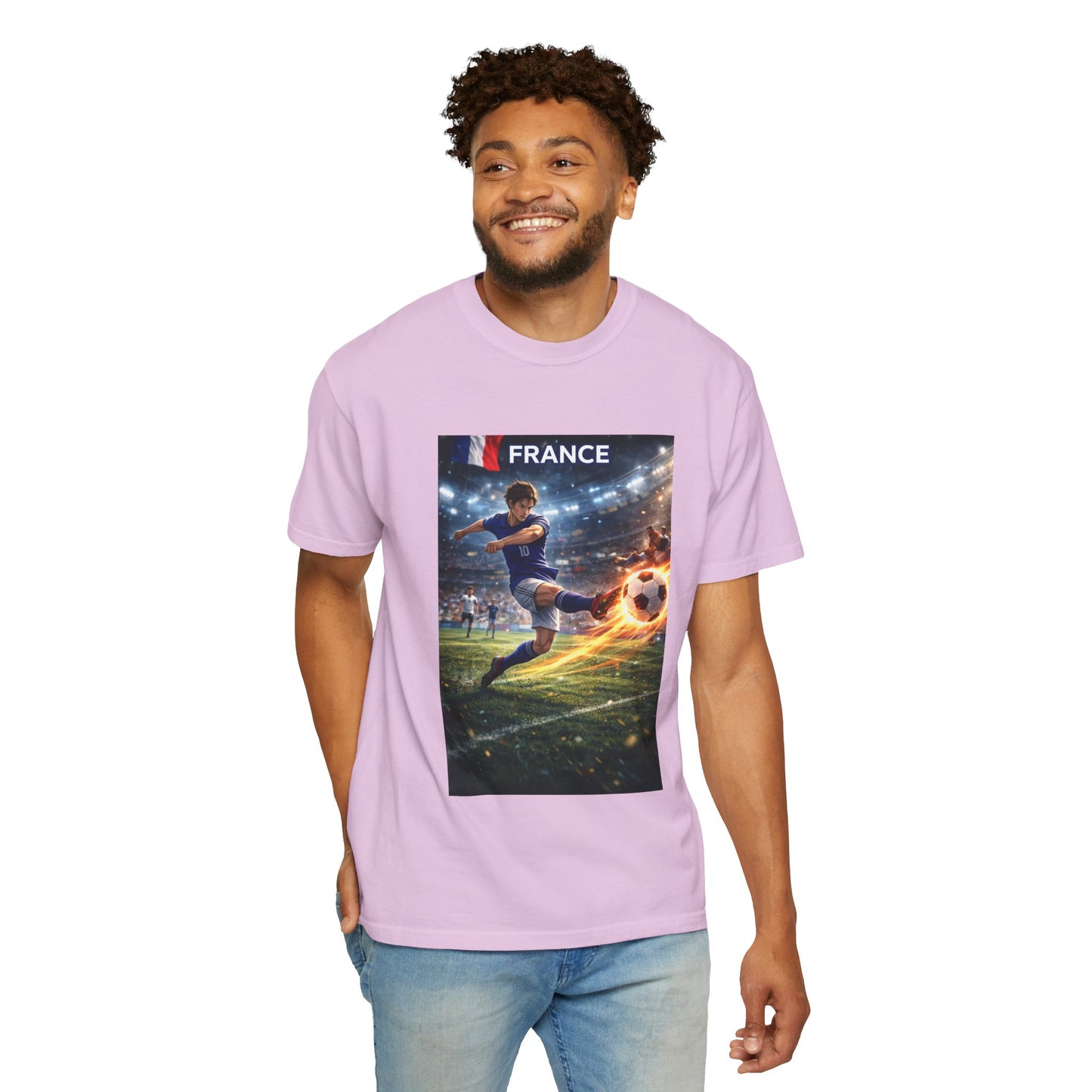 France Soccer Player Graphic T-Shirt — Football Kick Stadium Design