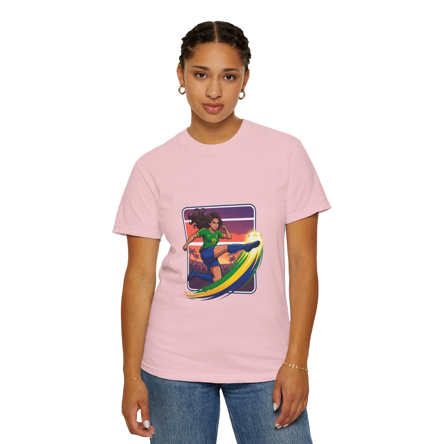 Surfing Sunset T-Shirt — Girl Surfer Rainbow Wave Graphic Tee