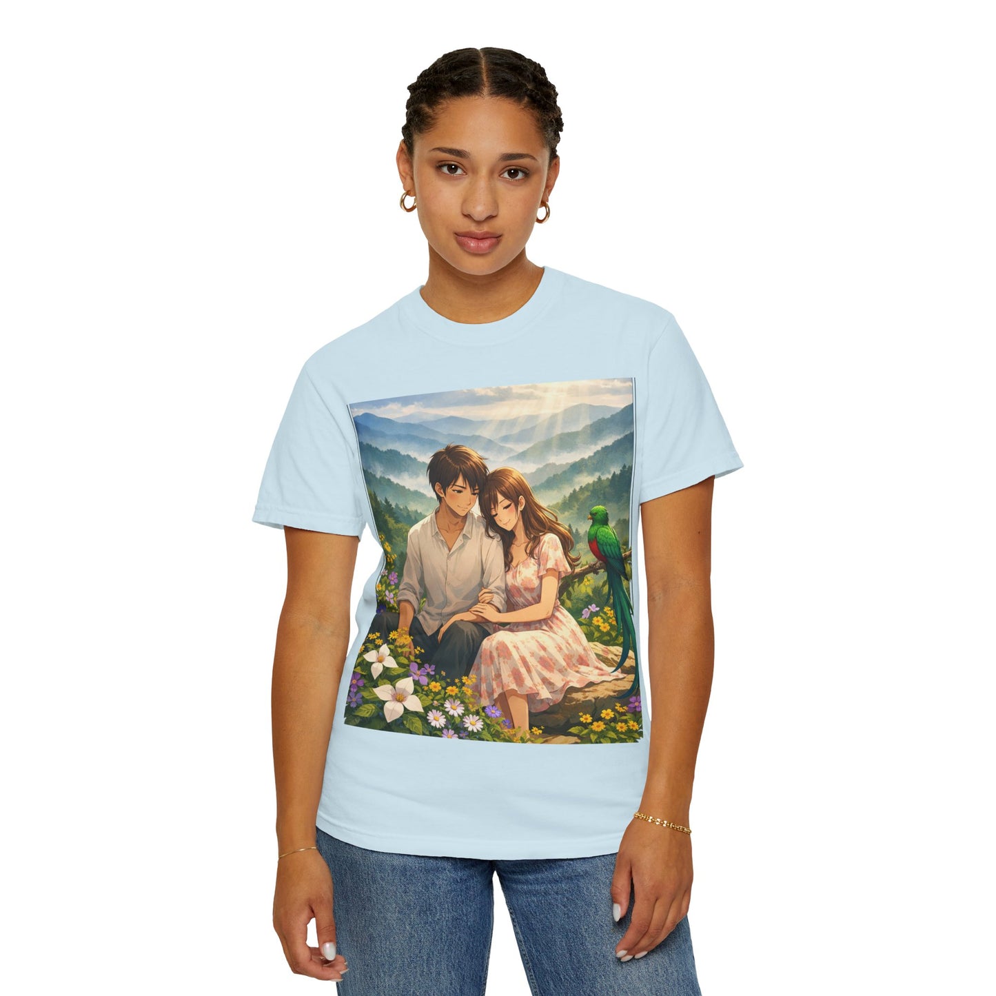 Romantic Anime Couple T-Shirt — Sunset Meadow Illustration