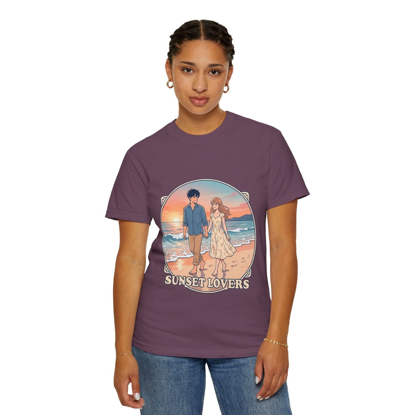 Sunset Lovers Beach T-Shirt — Romantic Couple Graphic Tee