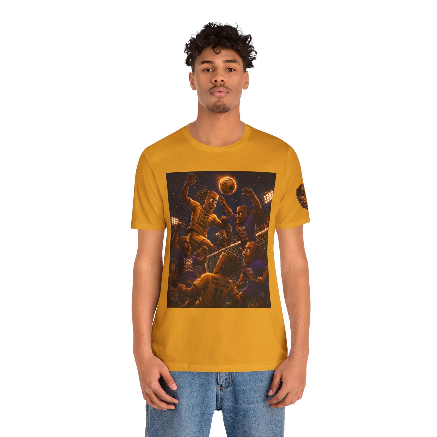 Tung Tung Tung Sahur Header Goal Soccer Action Graphic Tee — Team Court Night Design
