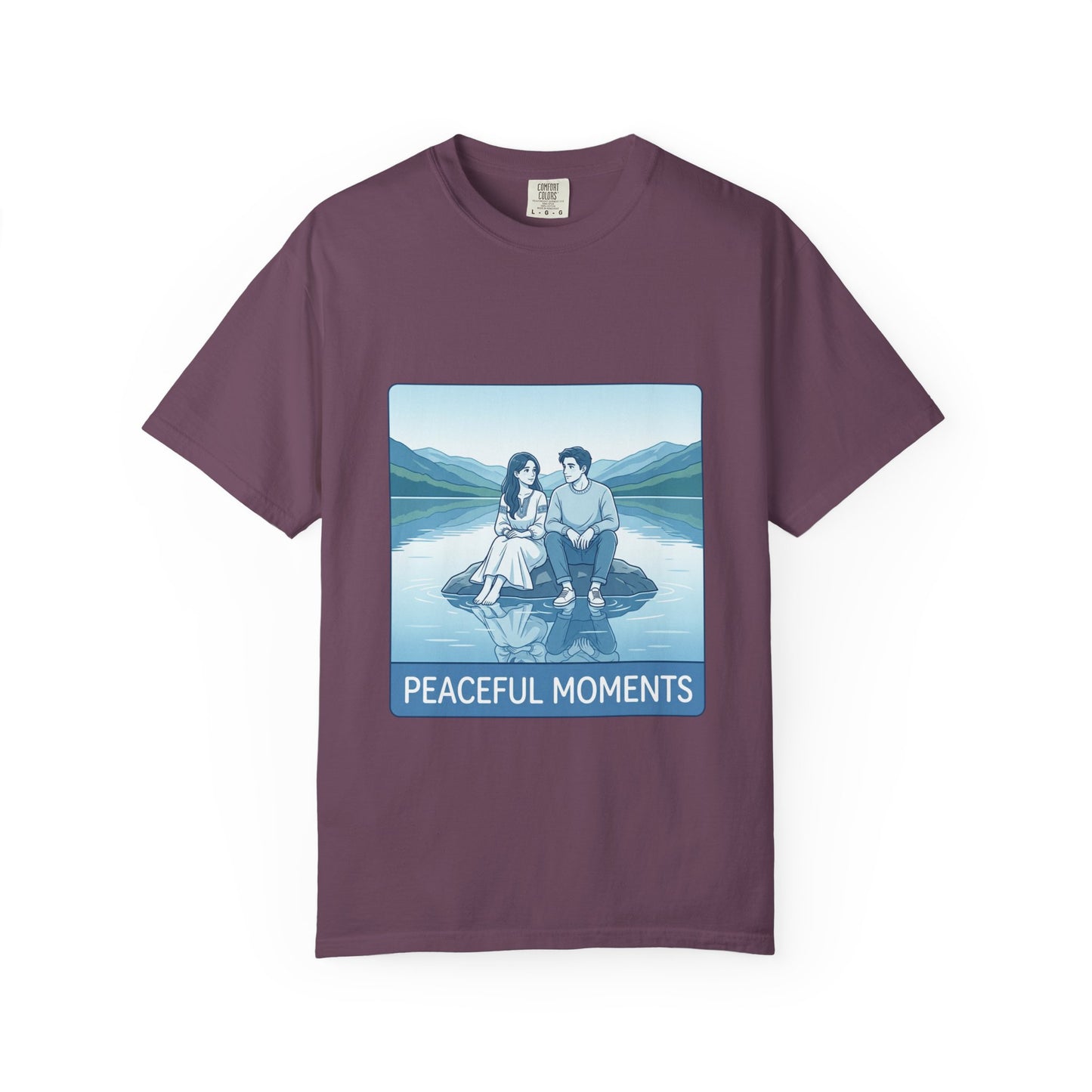 Peaceful Moments Tee — Couple Sitting by Lake Graphic T-Shirt