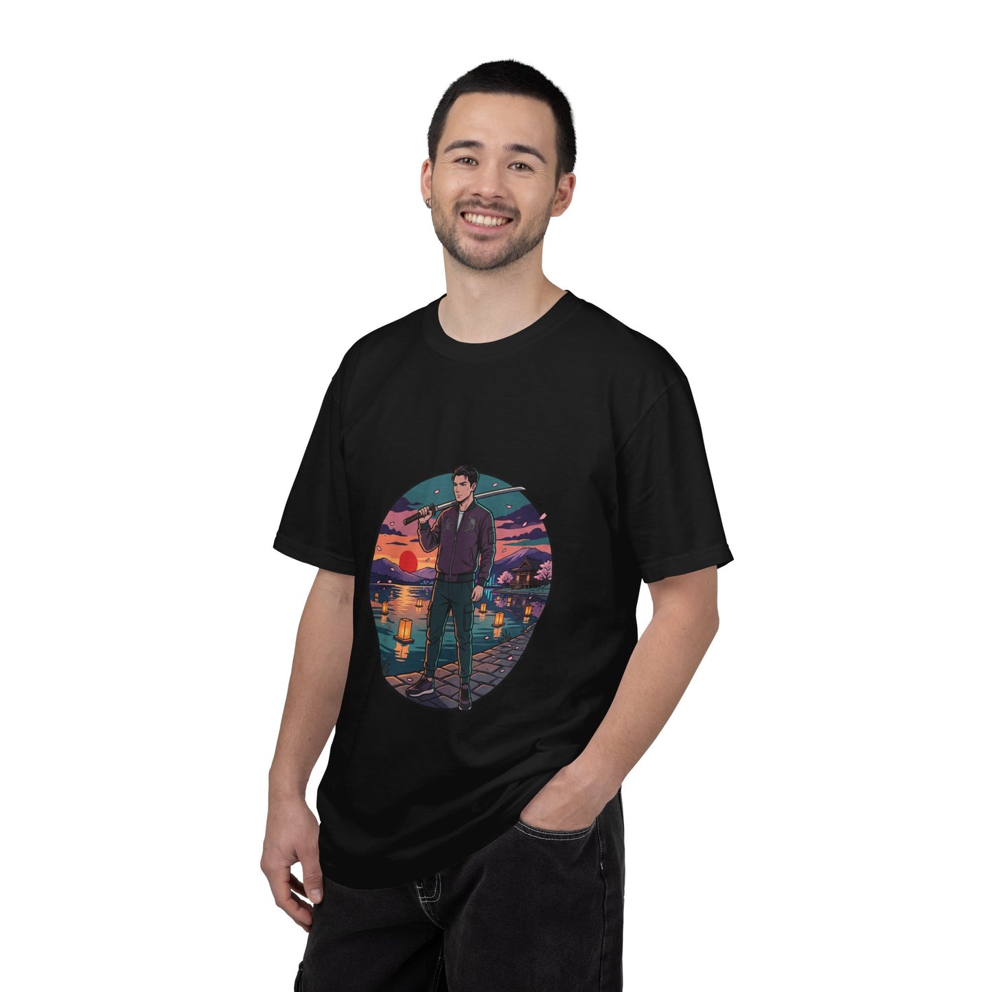 Vintage Night Harbor T-Shirt — Retro Sunset Fisherman Graphic Tee
