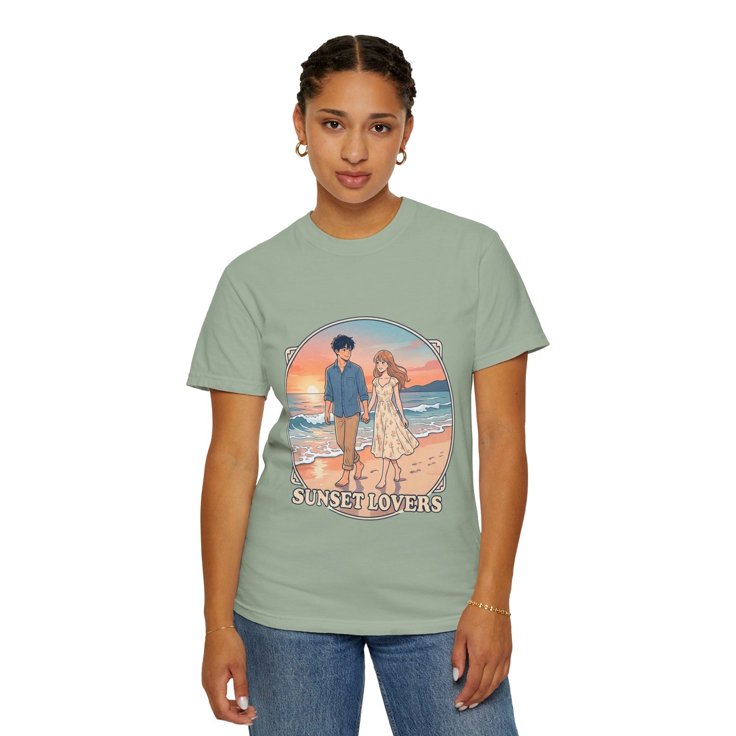 Sunset Lovers Beach T-Shirt — Romantic Couple Graphic Tee