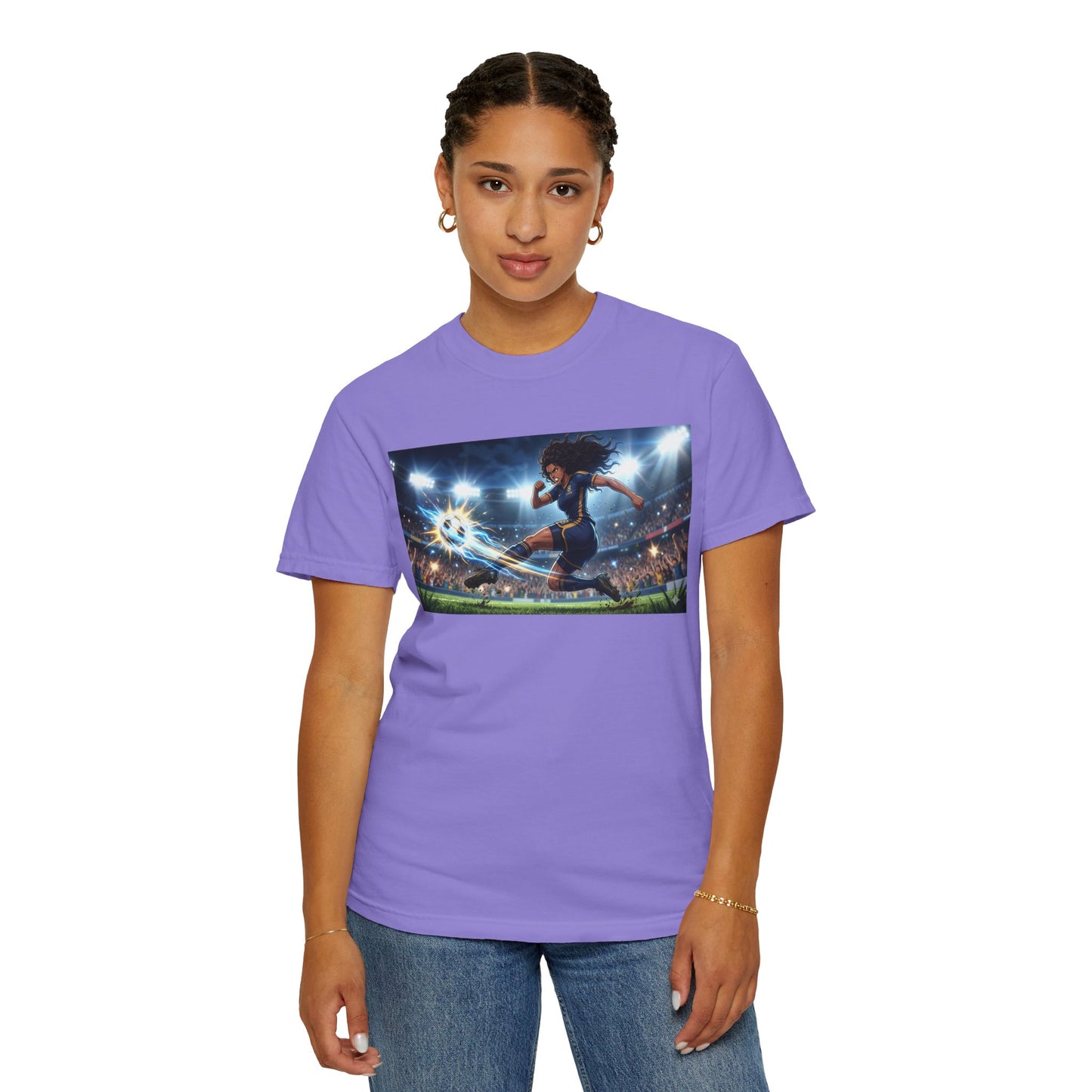 Soccer Kick Graphic T-Shirt — Energetic Stadium Football Design